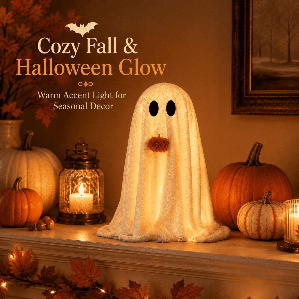 Diceymbol Halloween Decorations and Fall Decor, Halloween Venue Decoration Ghost Props LED Illuminated Ghost Decorations for Tabletop, Mantel, Shelf Indoor Outdoor 9.05 inch