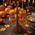 Diceymbol Halloween Pumpkin Snack Bowl Stand Collapsible Broomstick Candy Tray for Cupcakes & Desserts, Resin Serving Platter with Ceramic Pumpkin Bowls