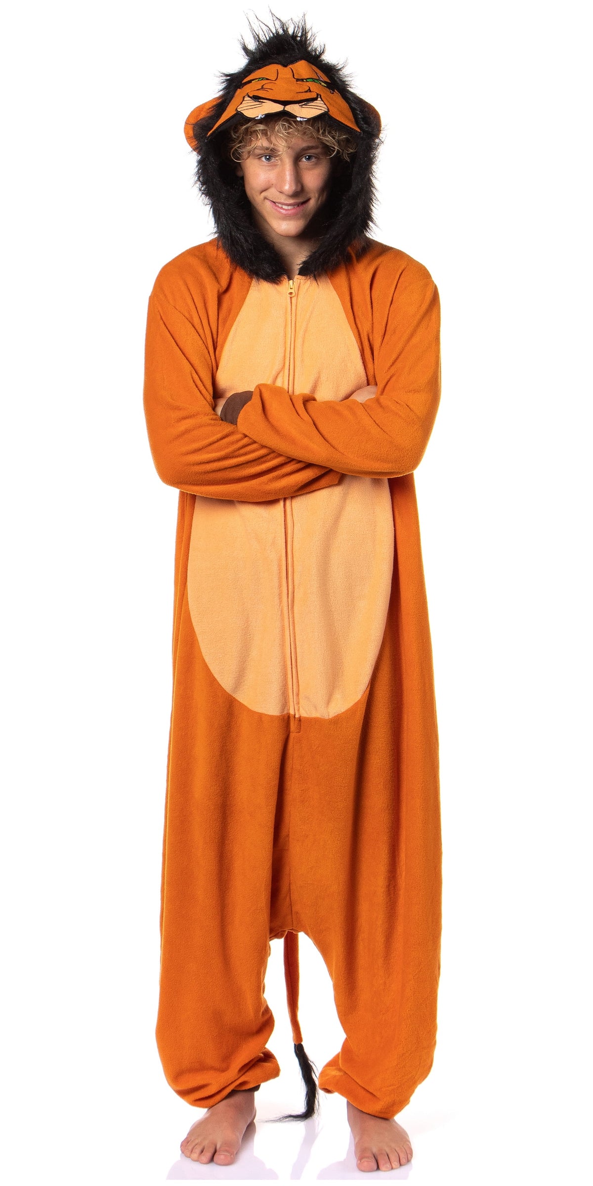 Disney The Lion King Scar Cozy Micro Fleece Villain Scar Costume Cosplay Men's One Piece Pajama Hooded Union Suit