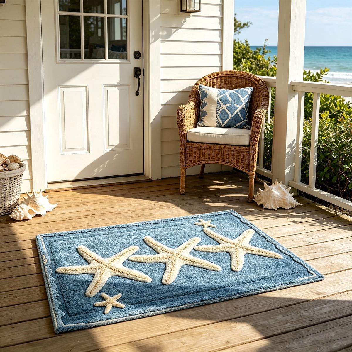Door Mat Clearance- 16x24in Starfish Seashell Bath Mat Ocean Sea Theme Non-Slip Washable Beach Door Mat for Kitchen Bedroom Laundry Entryway Decor