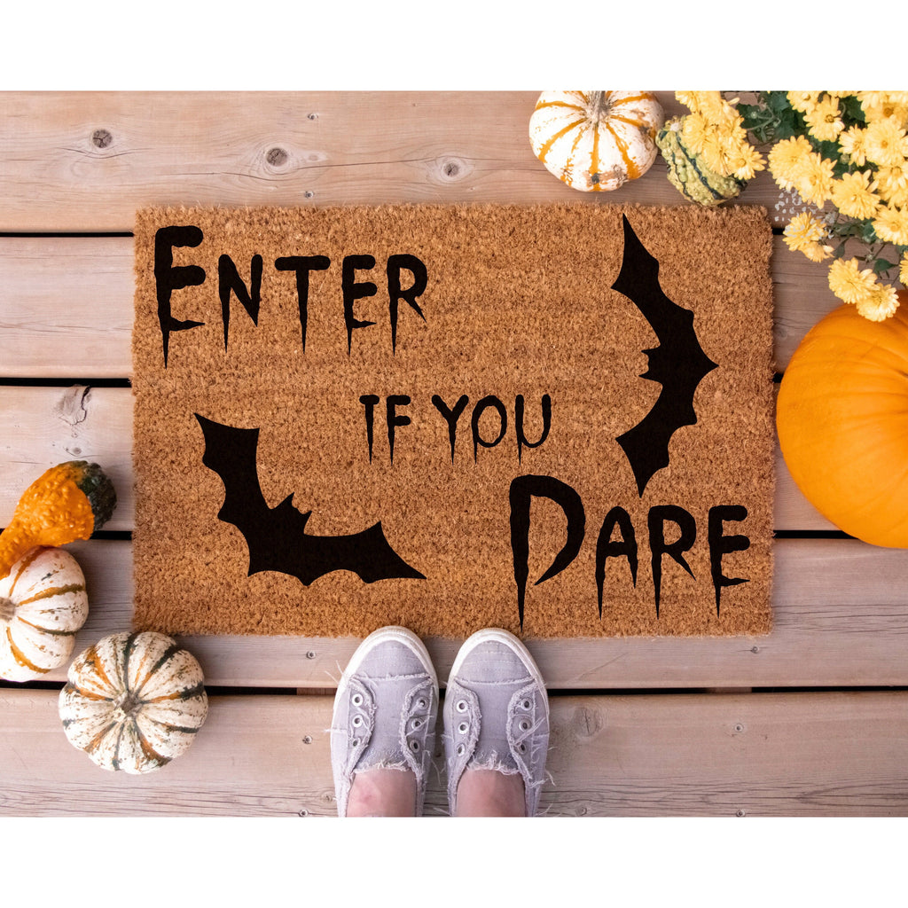 Doormat Enter If You Dare Halloween Welcome Mat Scream Pumpkin Gift (18" x 30") #5481
