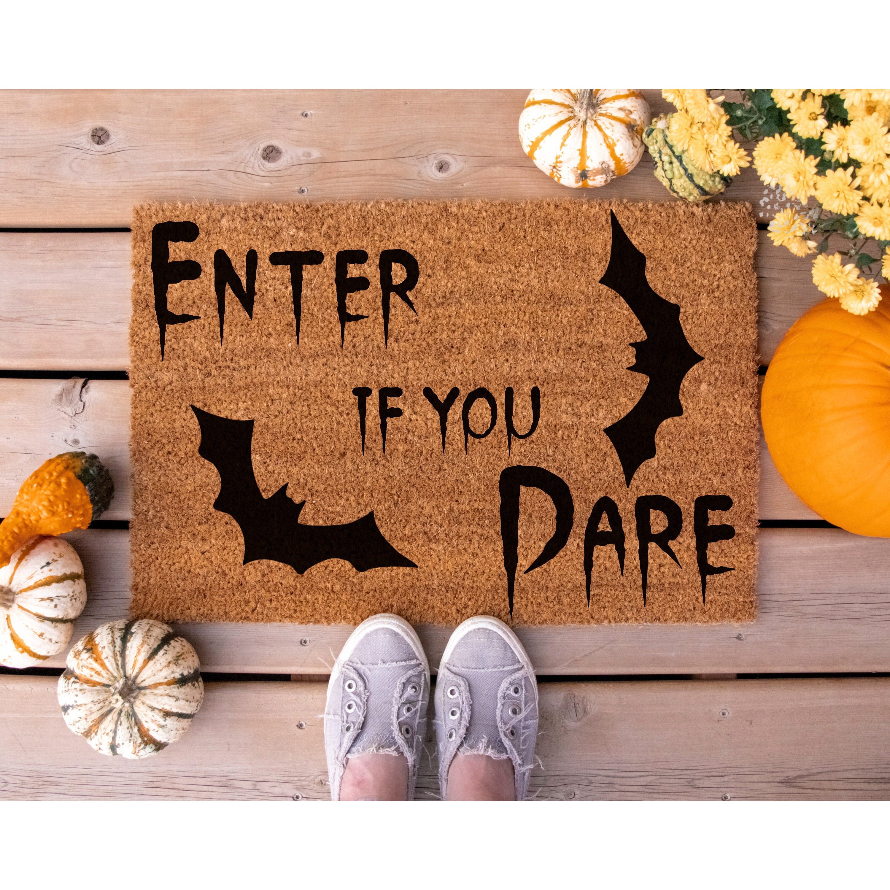 Doormat Enter If You Dare Halloween Welcome Mat Scream Pumpkin Gift (18" x 30") #5481
