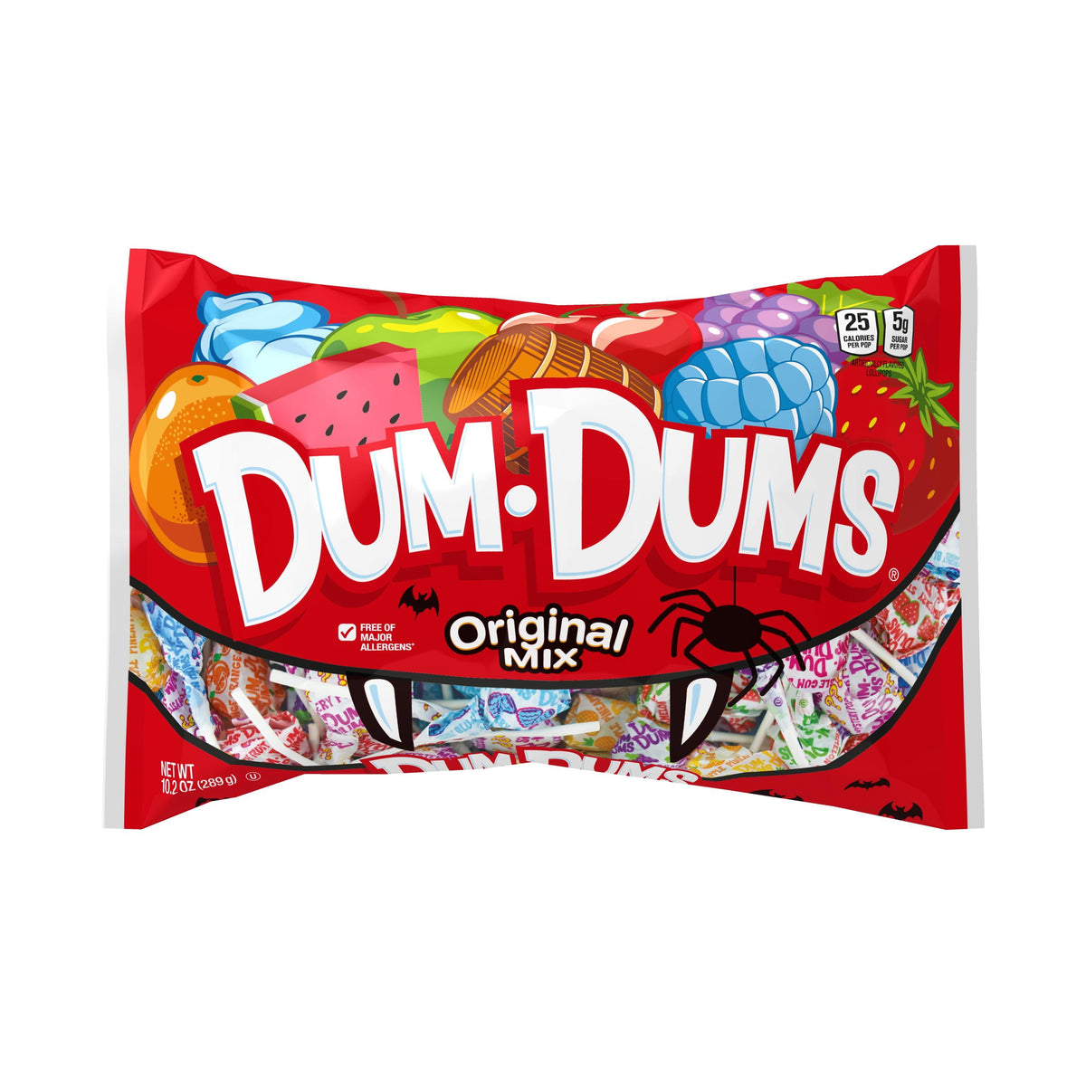 Dum Dums Original Mix Halloween Assorted Candy, Lollipops & Suckers, Hard Party Candy, 10.2 oz Bag