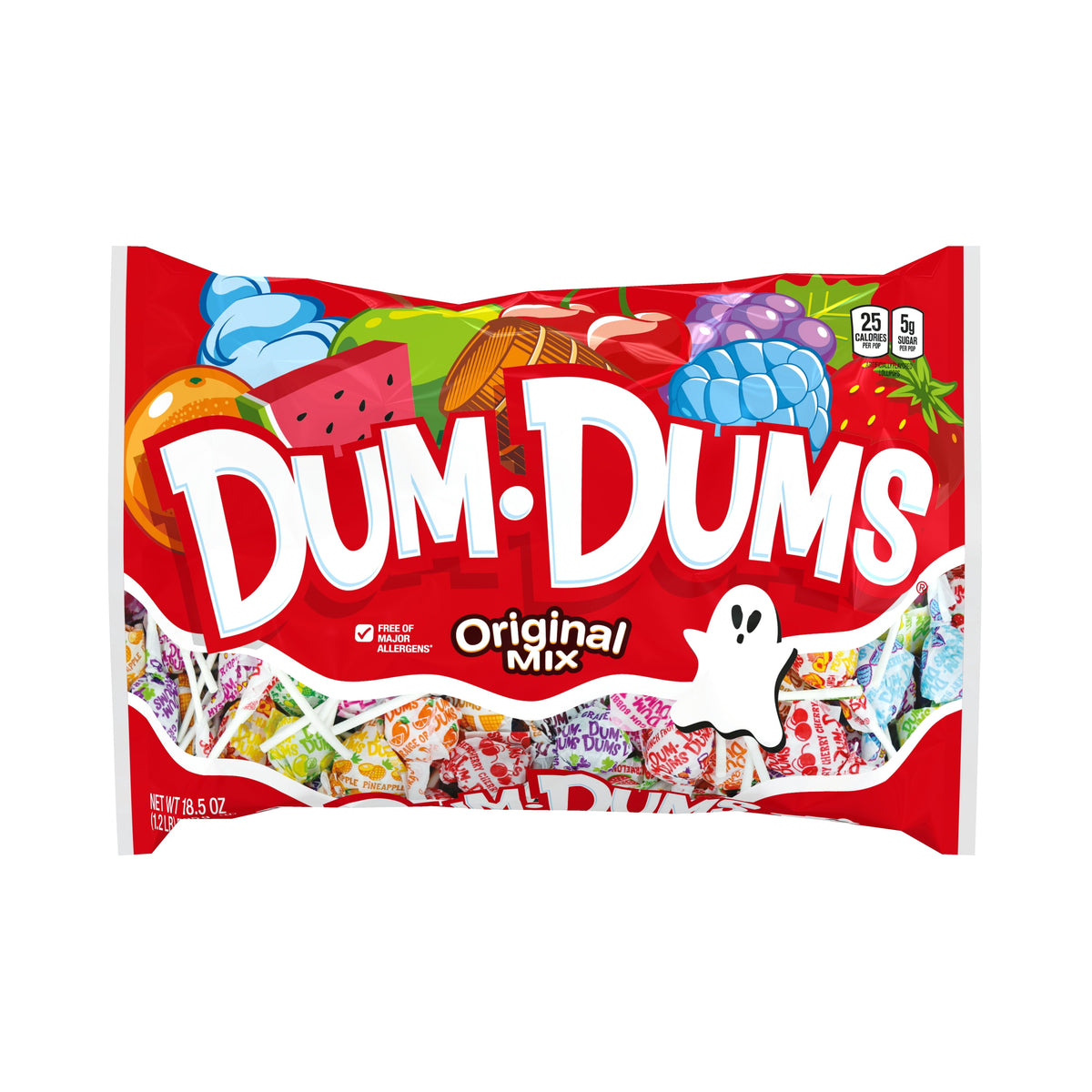 Dum Dums Original Mix Halloween Assorted Candy, Lollipops & Suckers, Hard Party Candy, 18.5 oz Bag