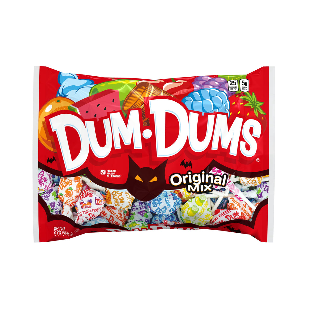 Dum Dums Original Mix Allergen Free Lollipops and Suckers, Assorted Hard Party Halloween Candy, 9oz Bag