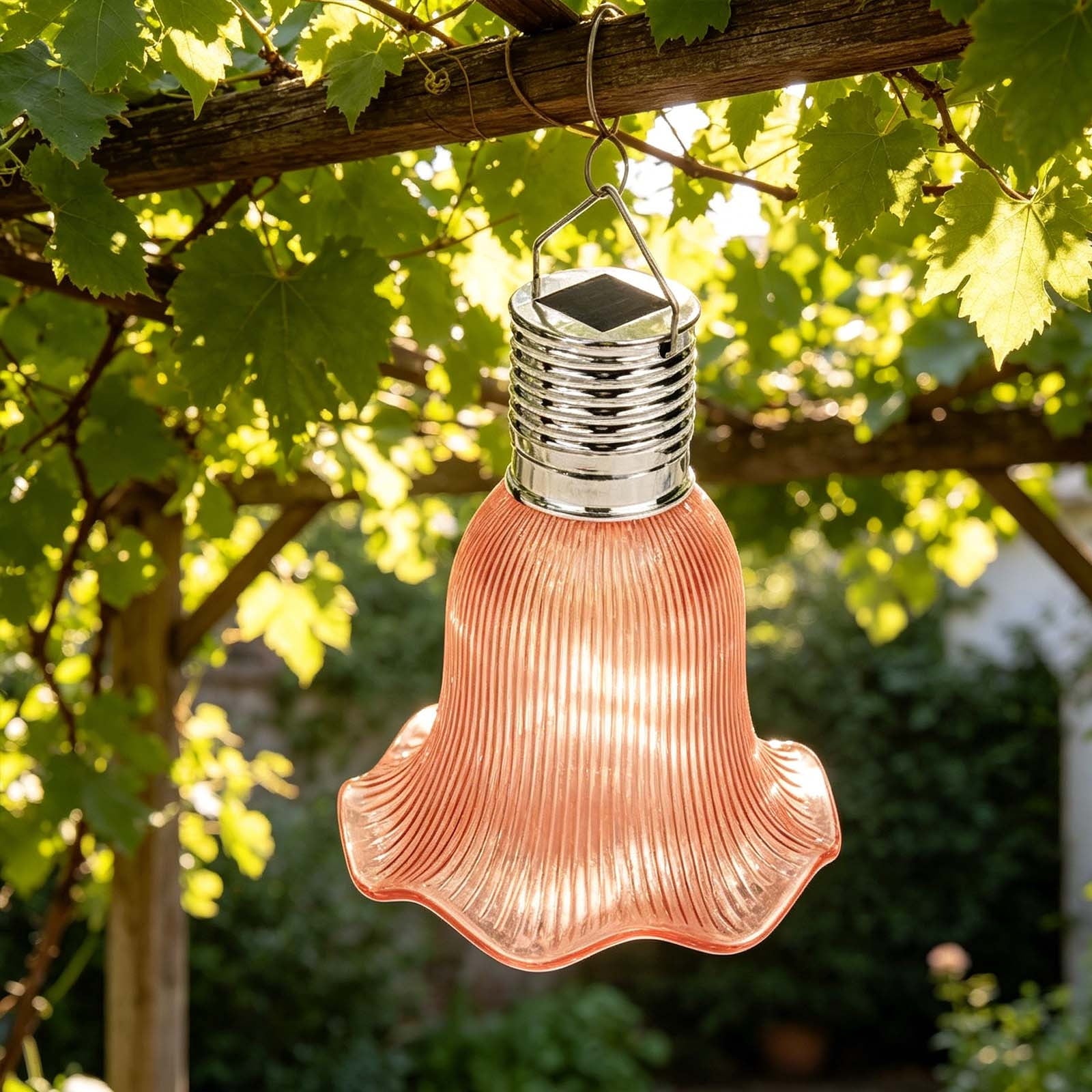 Dyegold Solar Hanging Lantern with Flower Style Lampshade Waterproof LED Decorative Light for Garden Patio Backyard Pergola Camping Outdoor Warm Glow