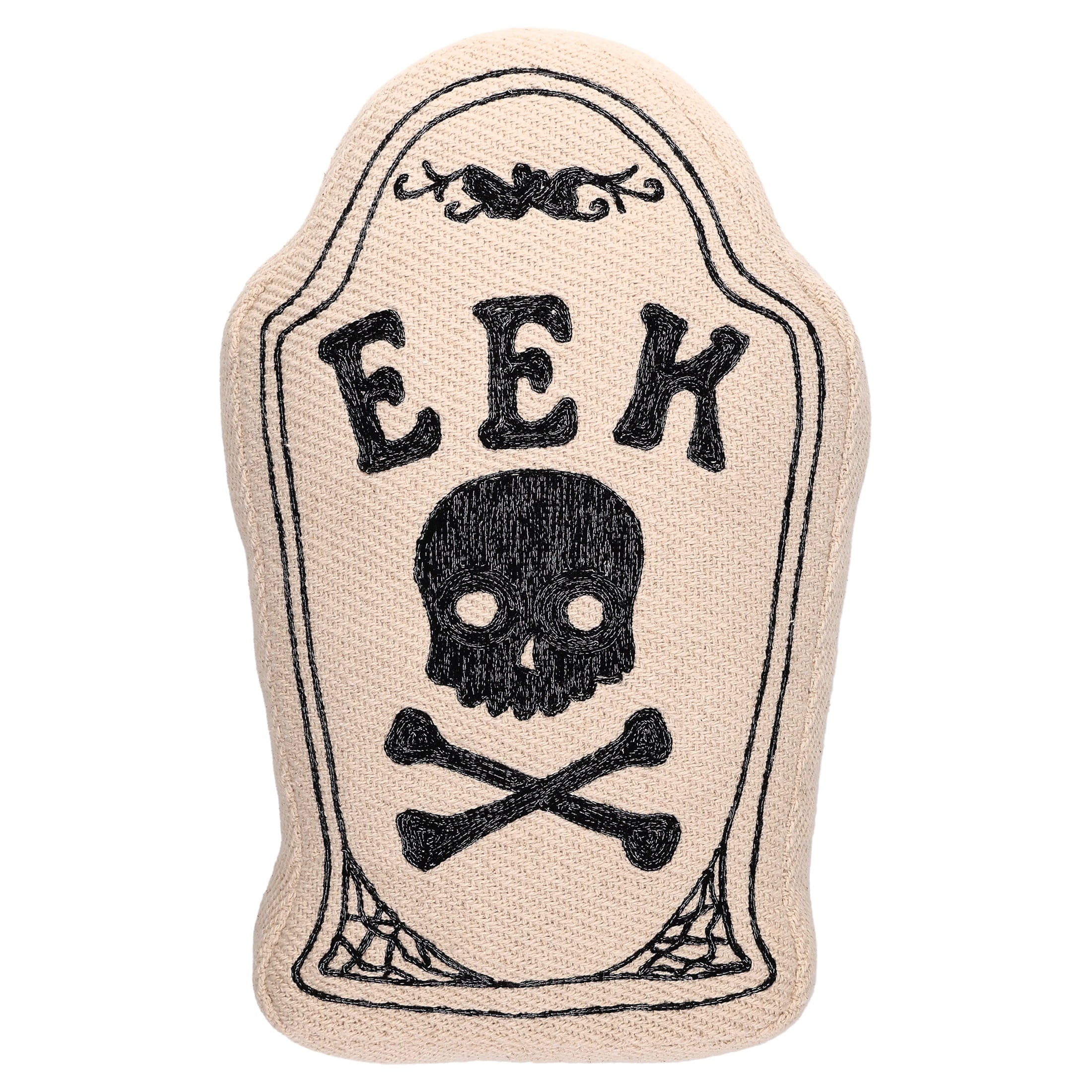 Eek Tombstone-Shaped Decorative Pillow, Black and Beige, 10" x 15", Halloween by Way To Celebrate