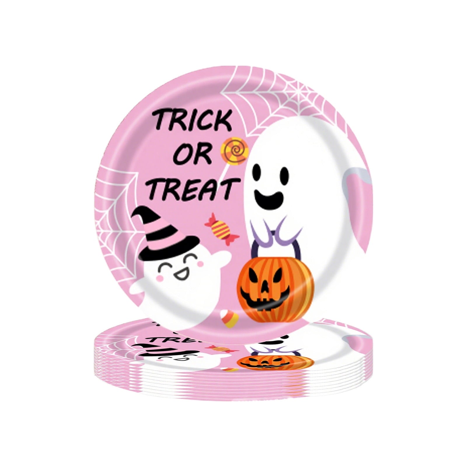 Eoozwa Pink Halloween Party Plates Set 20pcs Disposable Paper Plates and Napkins Cute Pumpkin Ghost Flower Tableware for Halloween Birthday Party Decoration Party Supplies
