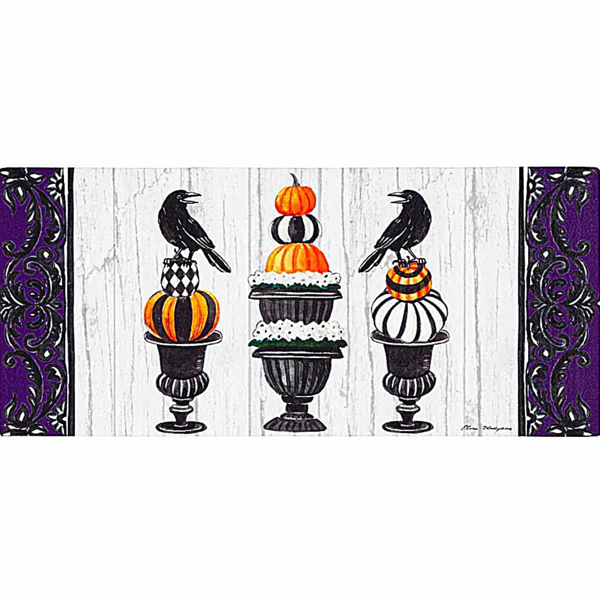 Evergreen Halloween Topiary Sassafras Switch Mat - One Mat Inch, Rubber - Crows Pumpkins Door Mat 432147