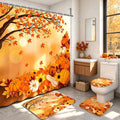 FRAMICS 16-Piece Fall Shower Curtain Sets with Rugs, Maple Leaves Pumpkin Bathroom Sets, Waterproof Fabric Bathroom Curtain Decor with Hooks