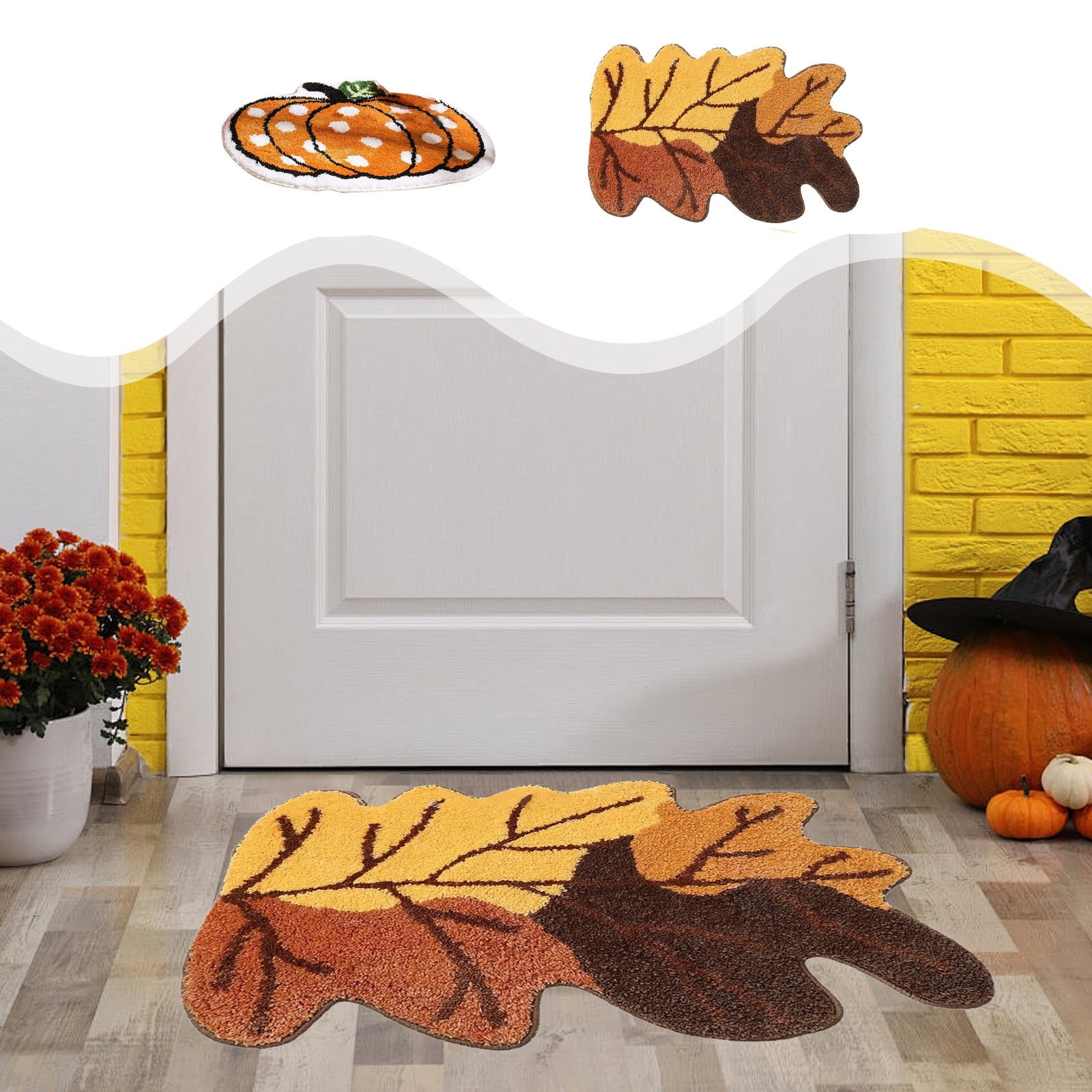 Fall Area Rug Maple Leaf Pumpkin Imitation Wool Mat 27.56x27.56in Polyester Skidproof & Soft for Living Room Bedroom Entryway Fall Doormat by MPOISVA