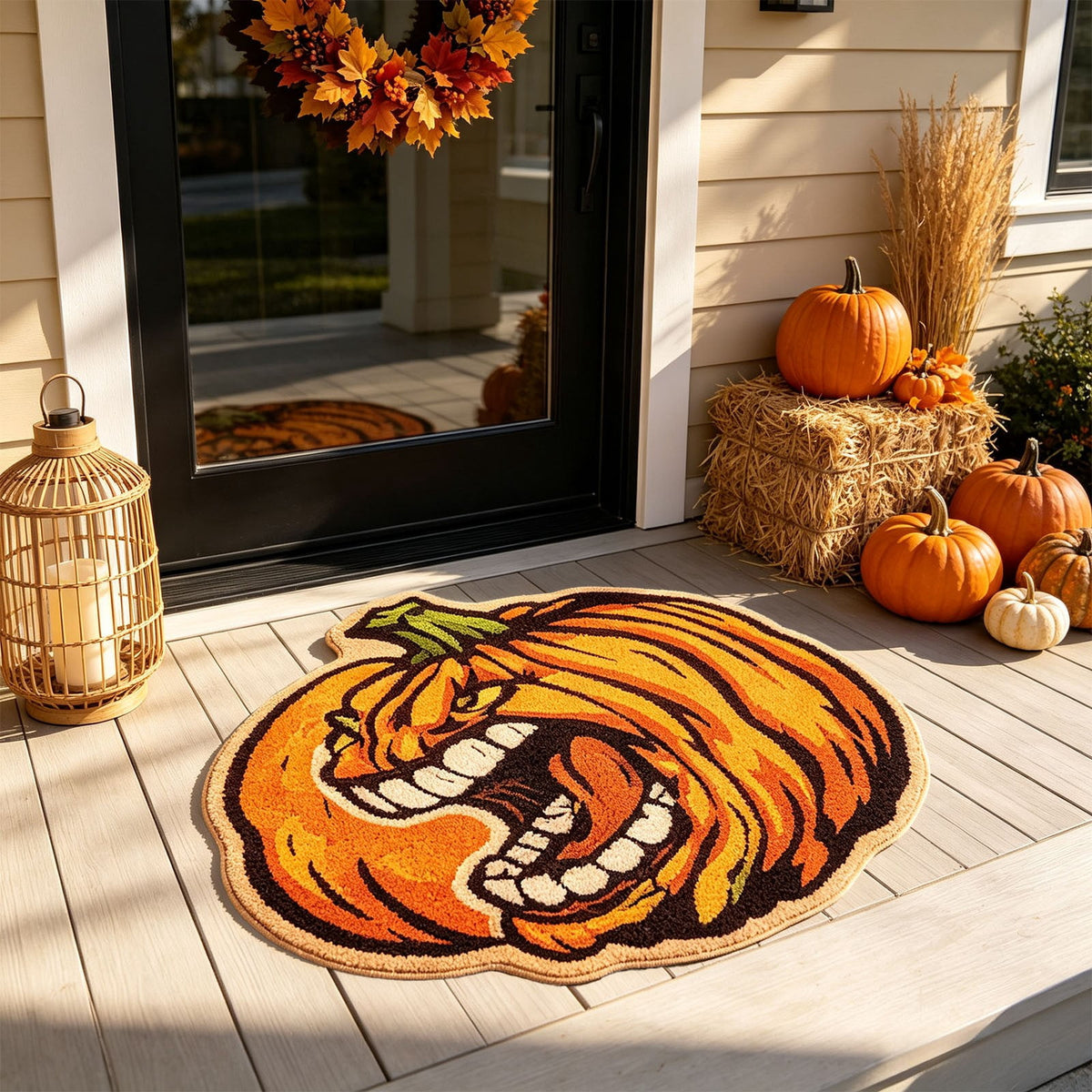 Fall Area Rug Maple Leaf Pumpkin Imitation Wool Mat 27.56x27.56in Polyester Skidproof & Soft for Living Room Bedroom Entryway Fall Doormat by MPOISVA