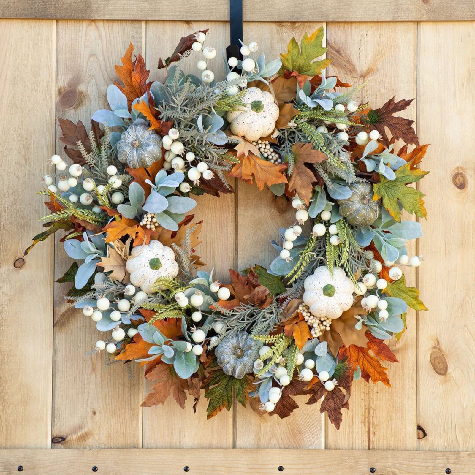 Fall Peony and Pumpkin Wreath for Front Door - Thanksgiving Wreath, Year Round Durable Farmhouse Wreath with Maple Leaves, Berries, Pinecones, and Pumpkins for Thanksgiving, Halloween, Home Decor