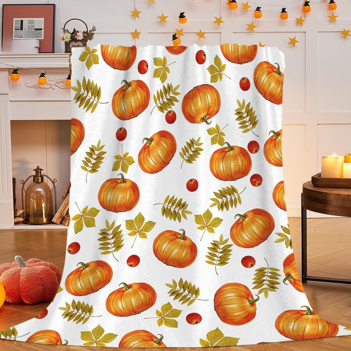 FastXmas Halloween Throw Blanket, 30"x40" Flannel Fleece Pumpkins Maple Checkered Plush Blanket, Soft Lightweight Skin-Friendly Fall Harvest Decorative Throw Blanket for Couch Sofa Bed Outdoor