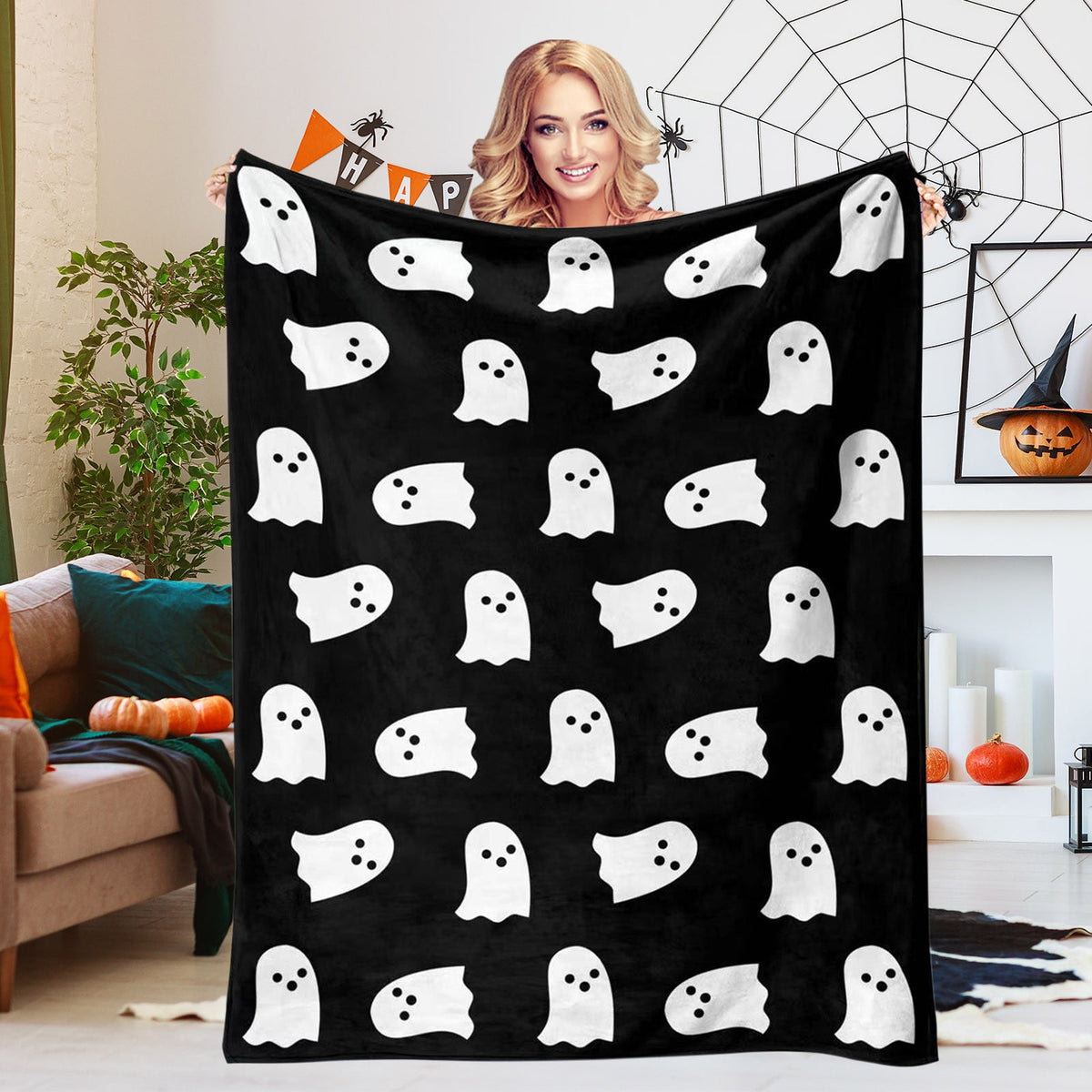 FastXmas Halloween Throw Blanket, 30"x40" Flannel Fleece Pumpkins Maple Checkered Plush Blanket, Soft Lightweight Skin-Friendly Fall Harvest Decorative Throw Blanket for Couch Sofa Bed Outdoor