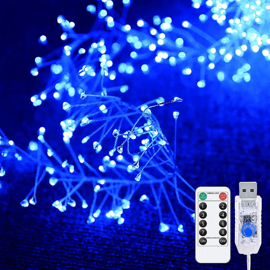 Mini Firecrackers String Light 19.68Ft 200 LED USB Operated 8 Modes Cluster Chain Fairy String Lights with Remote Control Firefly Lights for Xmas Party Home Garden Decoration