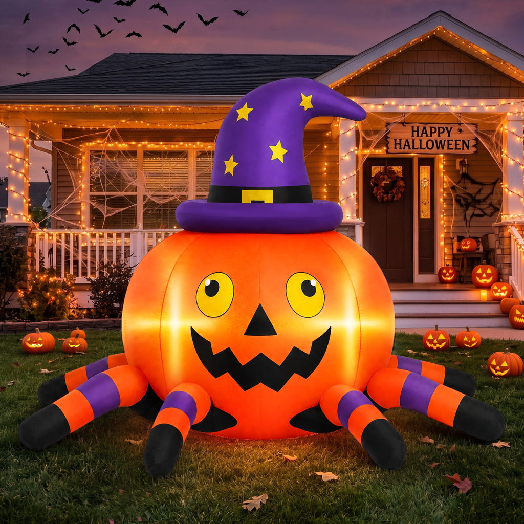 Firstness 6.2FT Halloween Inflatable Decorations Pumpkin Spider with LED Lights, Halloween Blow Ups for Yard Party