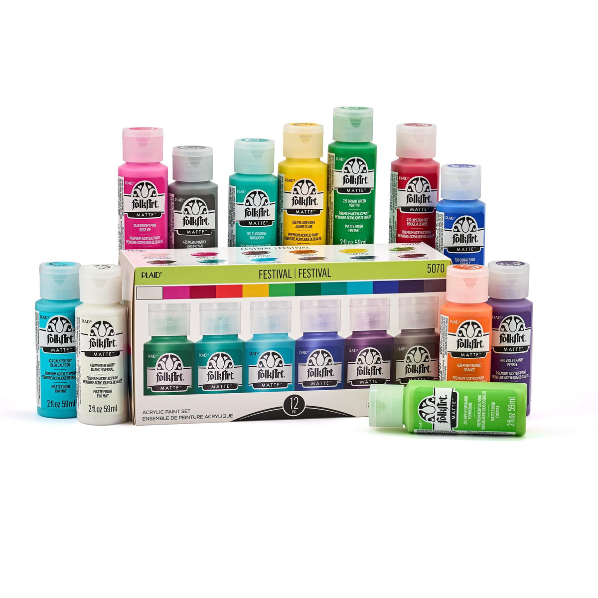 FolkArt 5070E Acrylic Craft Paint Set, Matte Finish, Festival, Set of 12, 24 fl oz