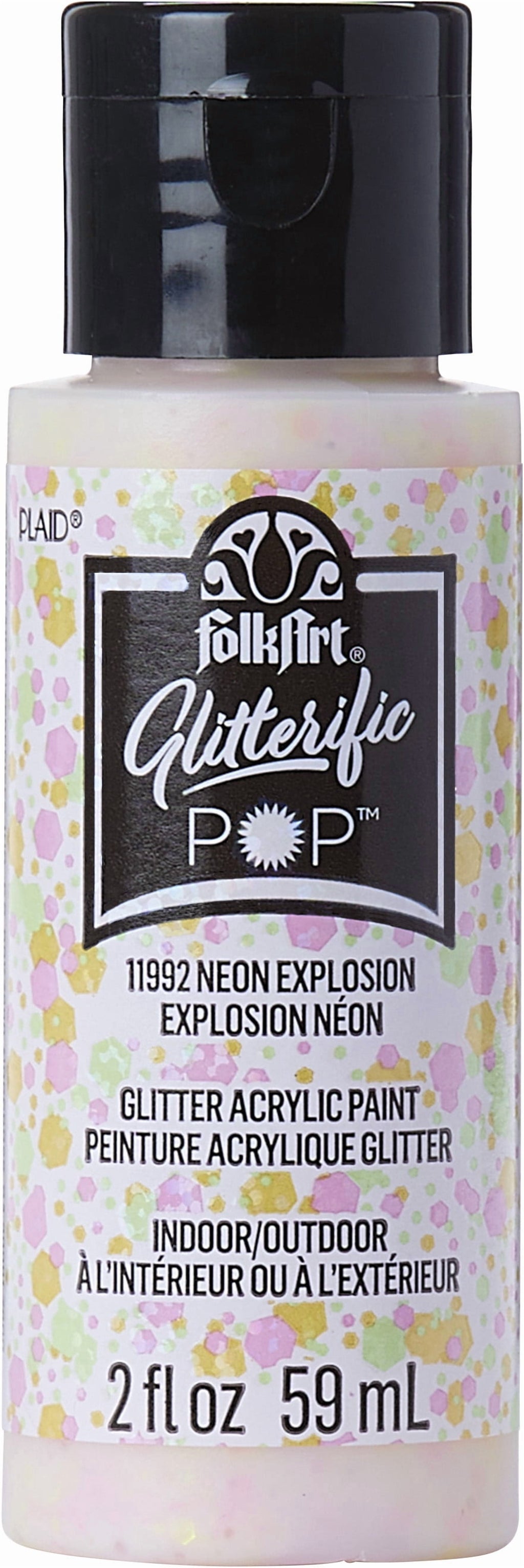 FolkArt Glitterific Pop Acrylic Craft Paint, Neon Explosion, 2 fl oz