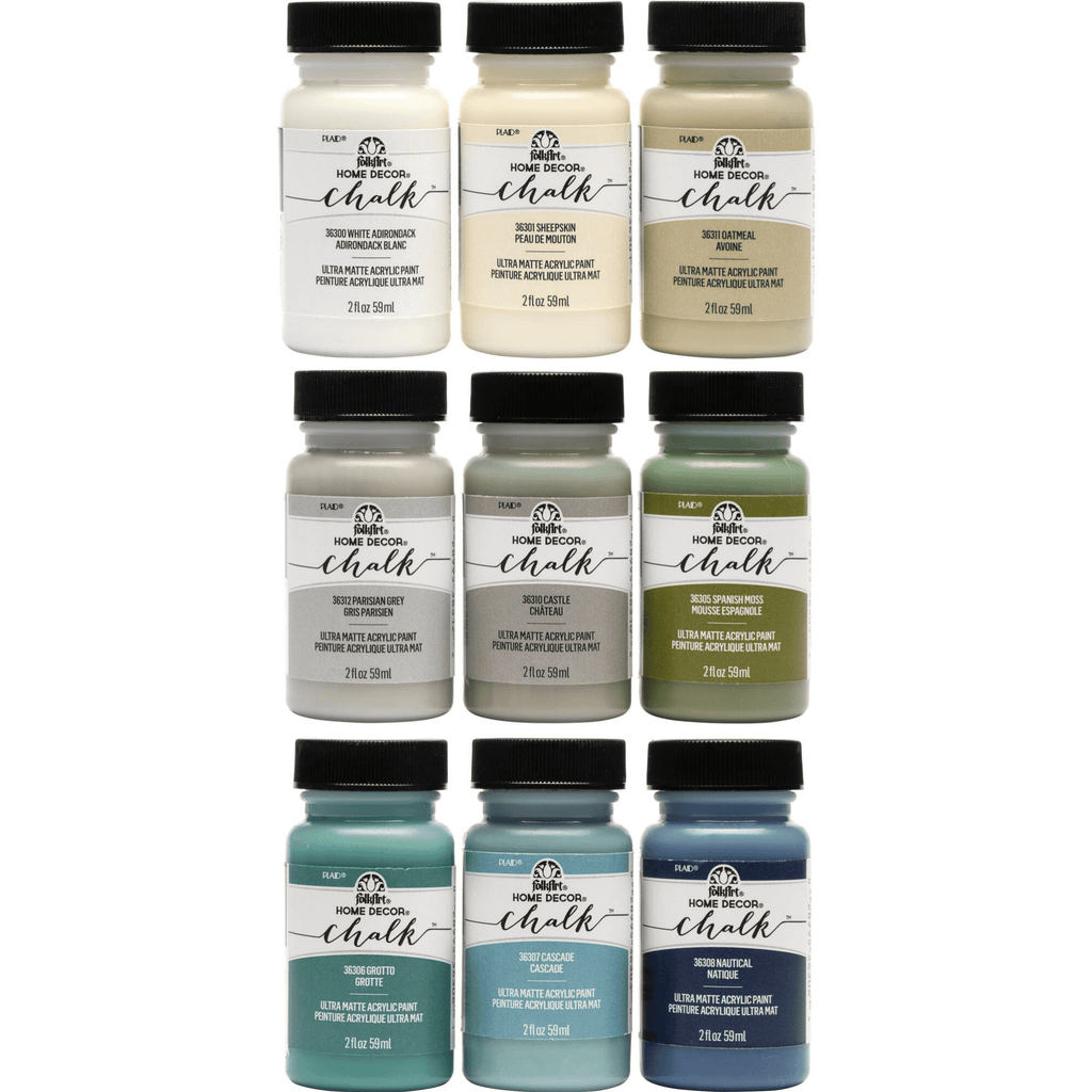 FolkArt Home Décor Chalk Acrylic Craft Paint Set, Multicolor, Ultra Matte Finish, Set of 9, 2 fl oz