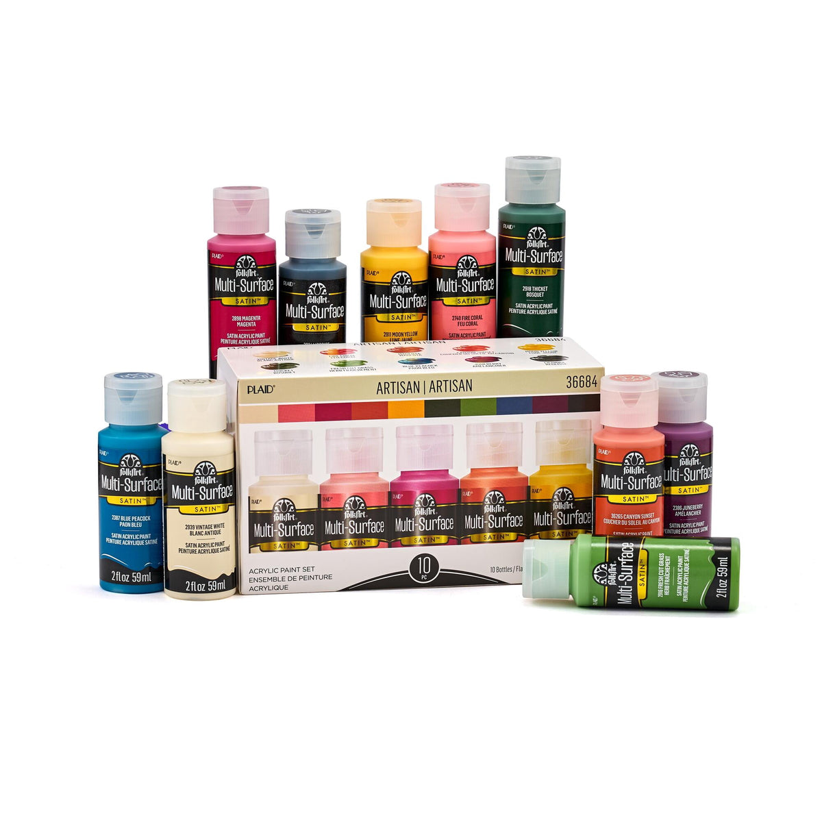 FolkArt Multi-Surface Acrylic Craft Paint Set, Artisan, Satin Finish, 10 Piece