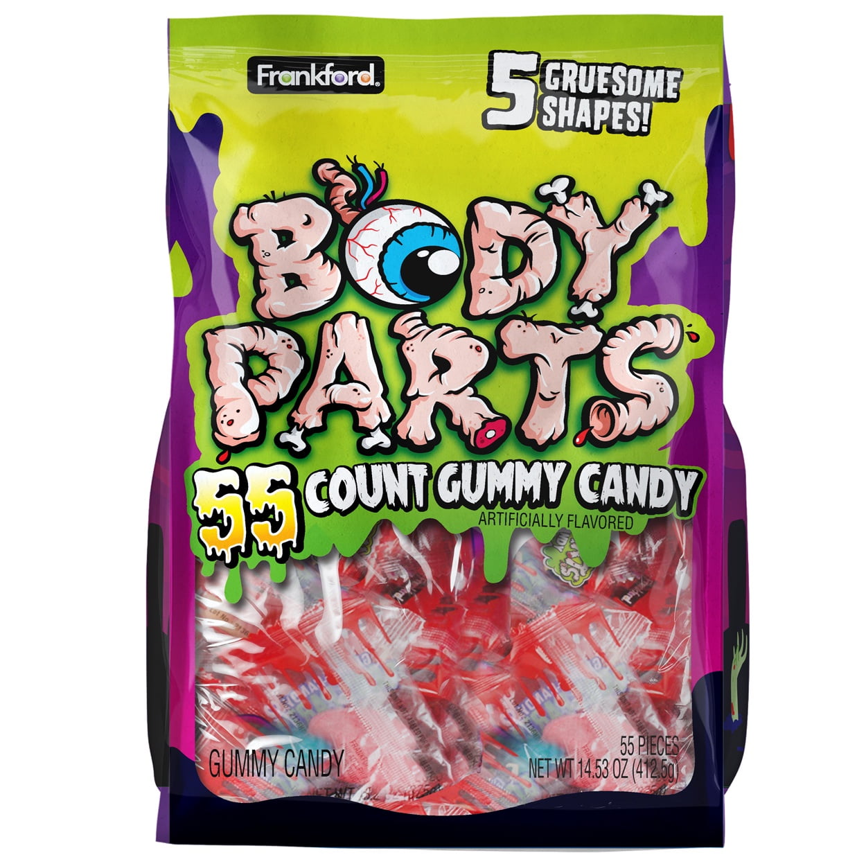 Frankford Gummy Candy Body Parts Halloween Bag, 55 Count