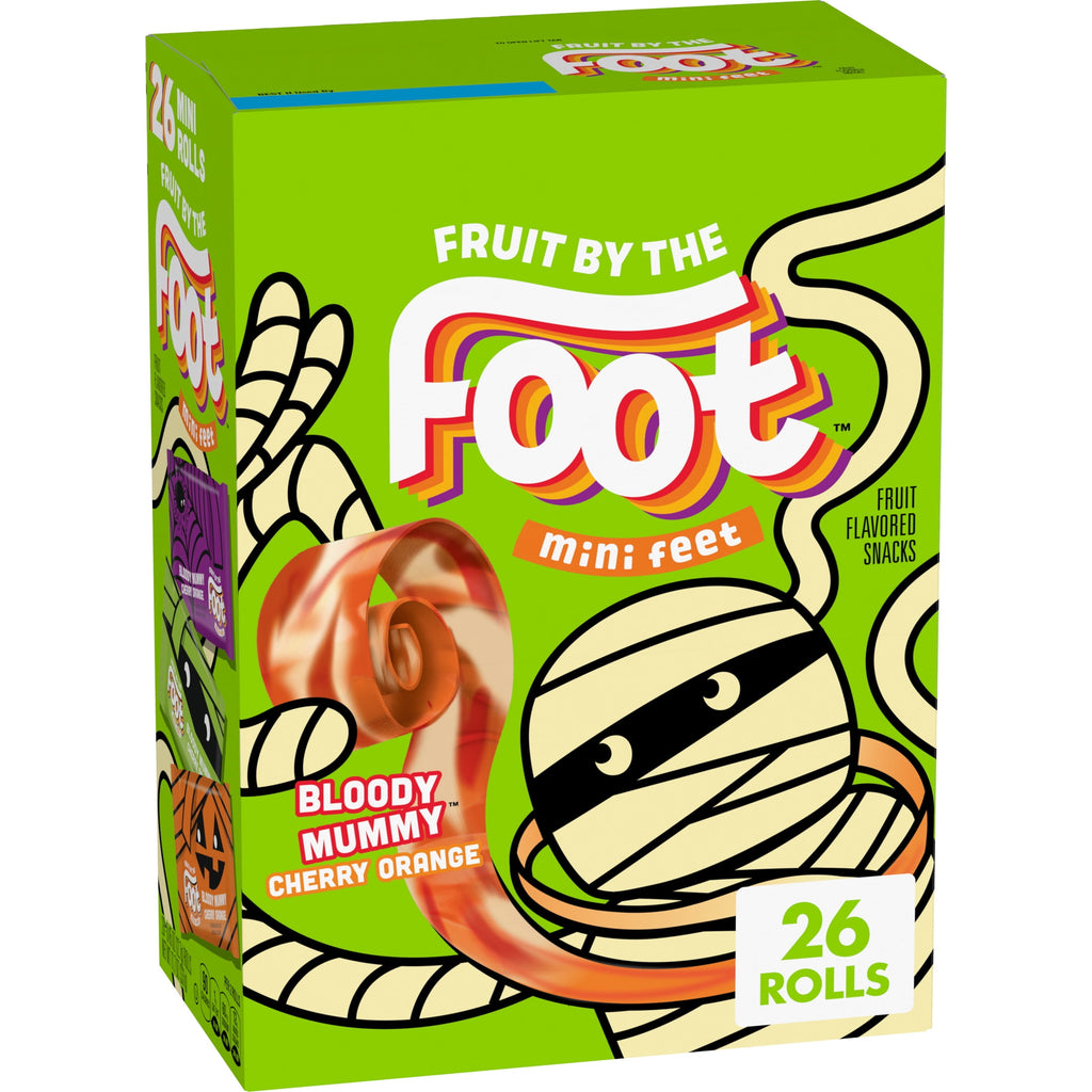 Fruit by the Foot Mini Feet Bloody Mummy Fruit Flavored Snacks, Halloween Treats, 26 Count
