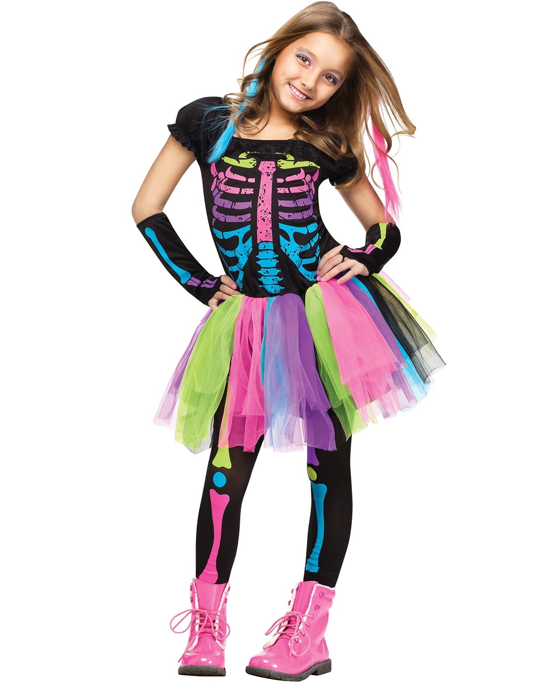 Fun World Girls' Funky Punk Skeleton Tutu Costume - 4-6
