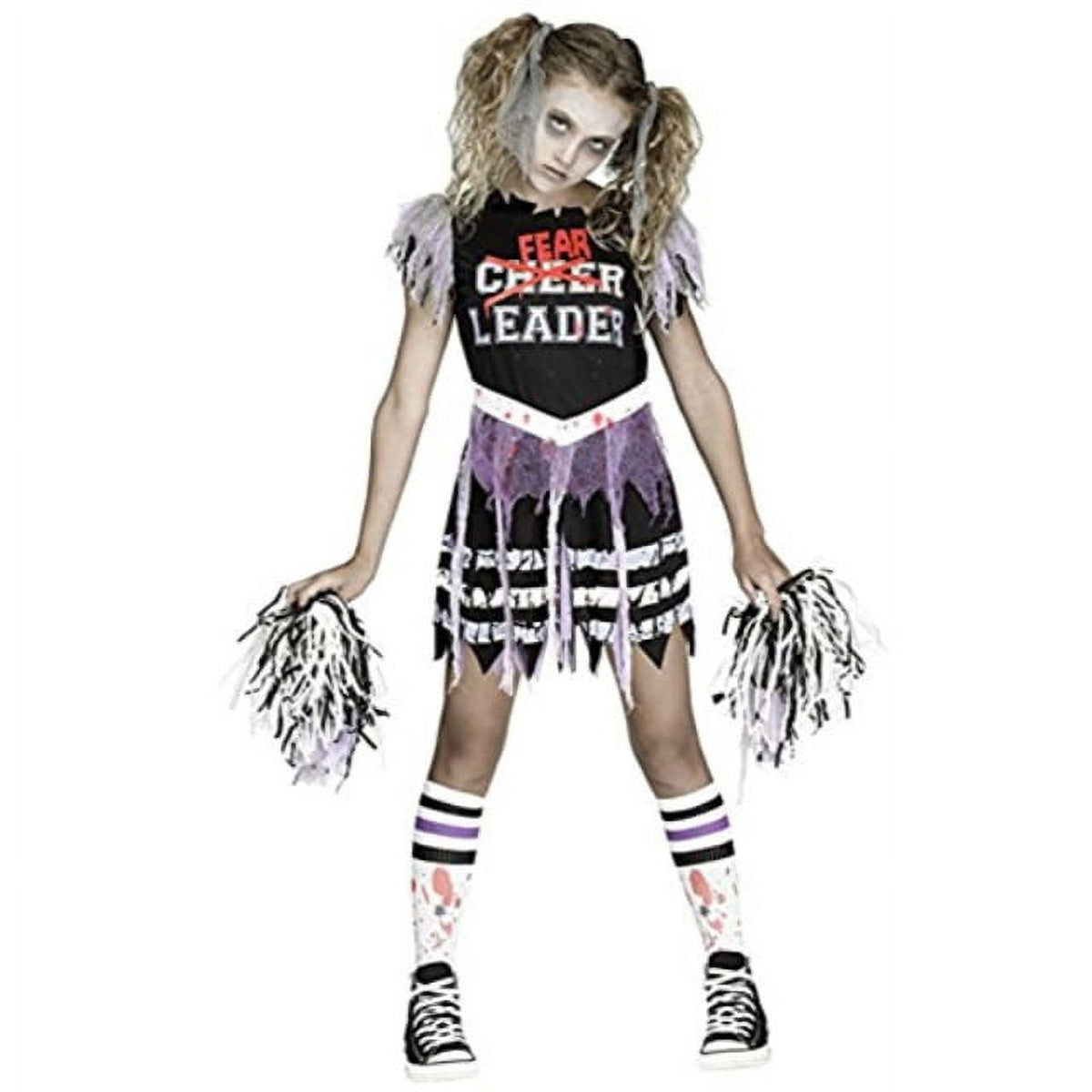 Fun World Zombie Fearleader Costume for Girls, Large (12-14), Includes Dress Socks Pom Poms