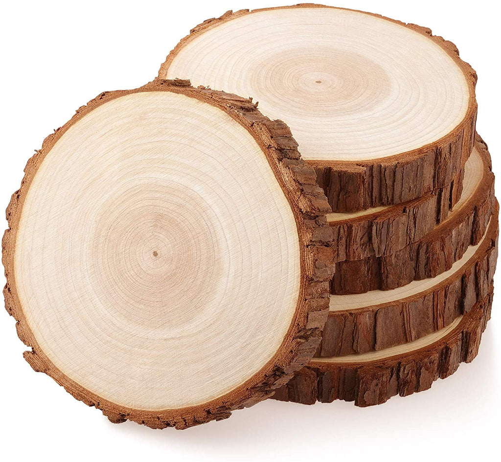 Fuyit Wood Slices 6 Pcs 6-6.3 inches Unfinished Natural Tree Slice Wooden Circle with Bark Log Discs for DIY Arts and Craft Wedding Christmas Ornaments