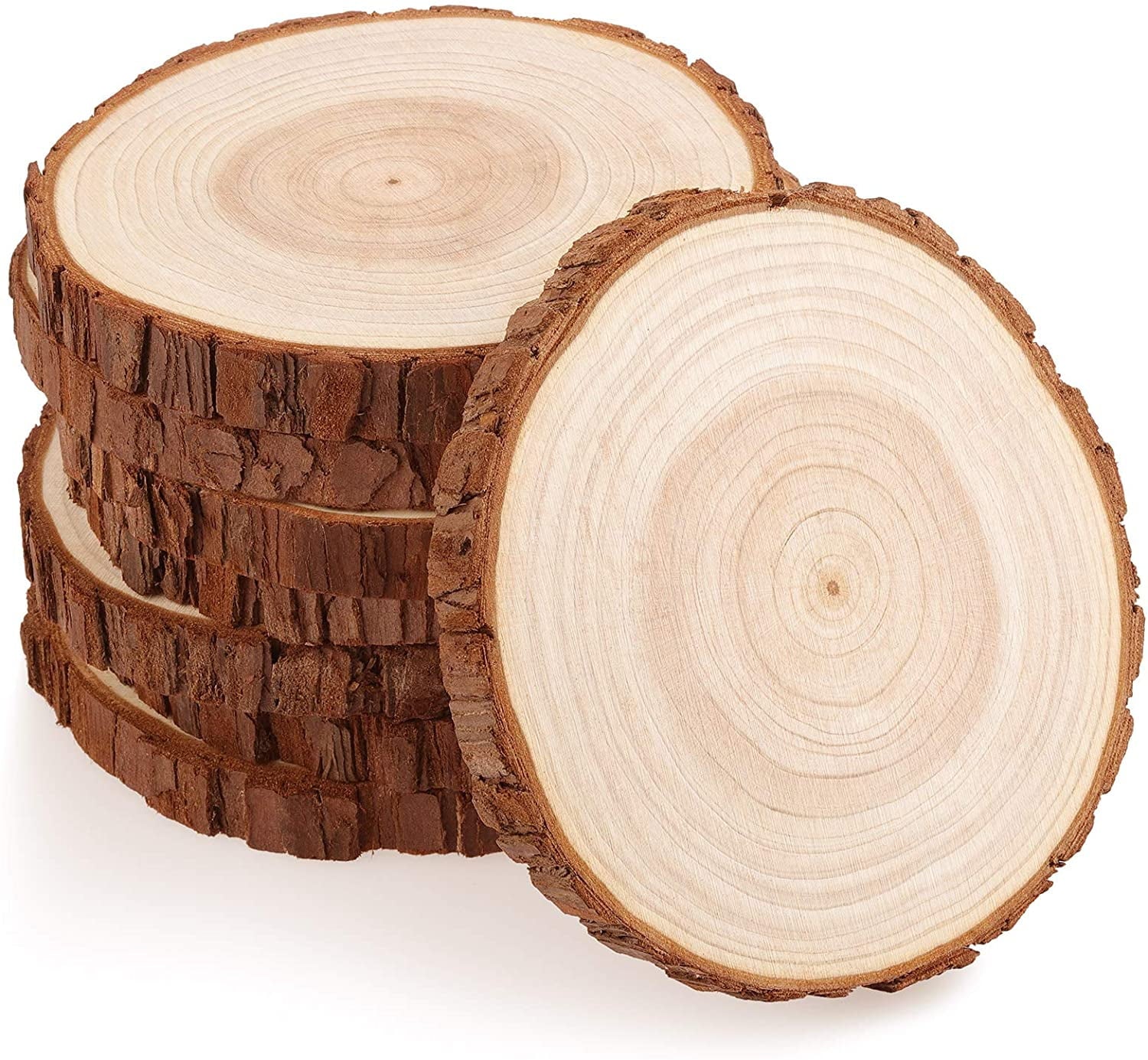 Fuyit Wood Slices 6 Pcs 6-6.3 inches Unfinished Natural Tree Slice Wooden Circle with Bark Log Discs for DIY Arts and Craft Wedding Christmas Ornaments