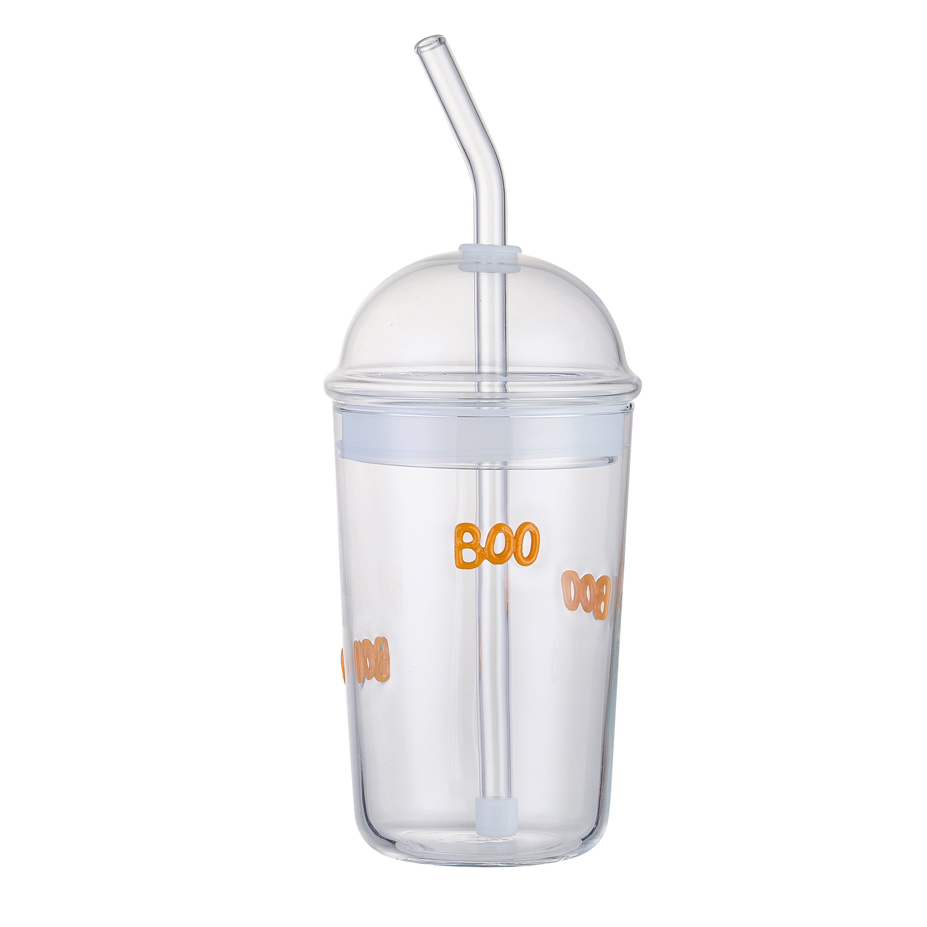 Way To Celebrate 16 oz Ghost Icon Clear Glass Sipper with Lid and Straw