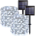 GLUAAE Solar String Lights Outdoor, 33Feet 100 LED Copper Wire Lights, 8 Modes Solar Powered Fairy Lights, Waterproof Solar Decoration Lights for Garden Yard Party Wedding Christmas(White)-2Pack