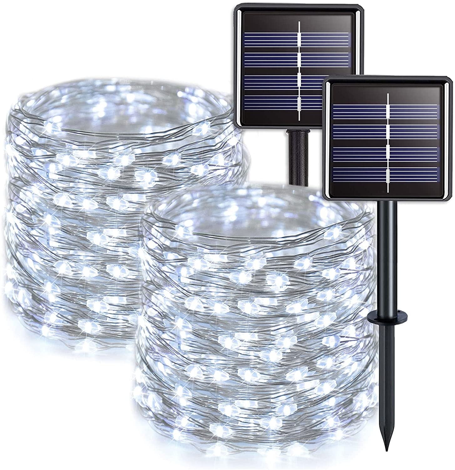 GLUAAE Solar String Lights Outdoor, 33Feet 100 LED Copper Wire Lights, 8 Modes Solar Powered Fairy Lights, Waterproof Solar Decoration Lights for Garden Yard Party Wedding Christmas(White)-2Pack