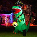 GOOSH 7FT Outdoor Halloween Decorations Halloween Dinosaur Inflatable, Halloween Inflatables Blow up Dinosaur, Green Pirate Dino Halloween Decorations Dinosaur Halloween Inflatable for Holiday/Party