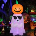 GOOSH Halloween Inflatables 6 FT Inflatable Ghost with Pumpkin, Cute Halloween Ghost Inflatable Halloween Decoration with LED Lights, Outdoor Halloween Decorations Blow up Ghost for Holiday Party