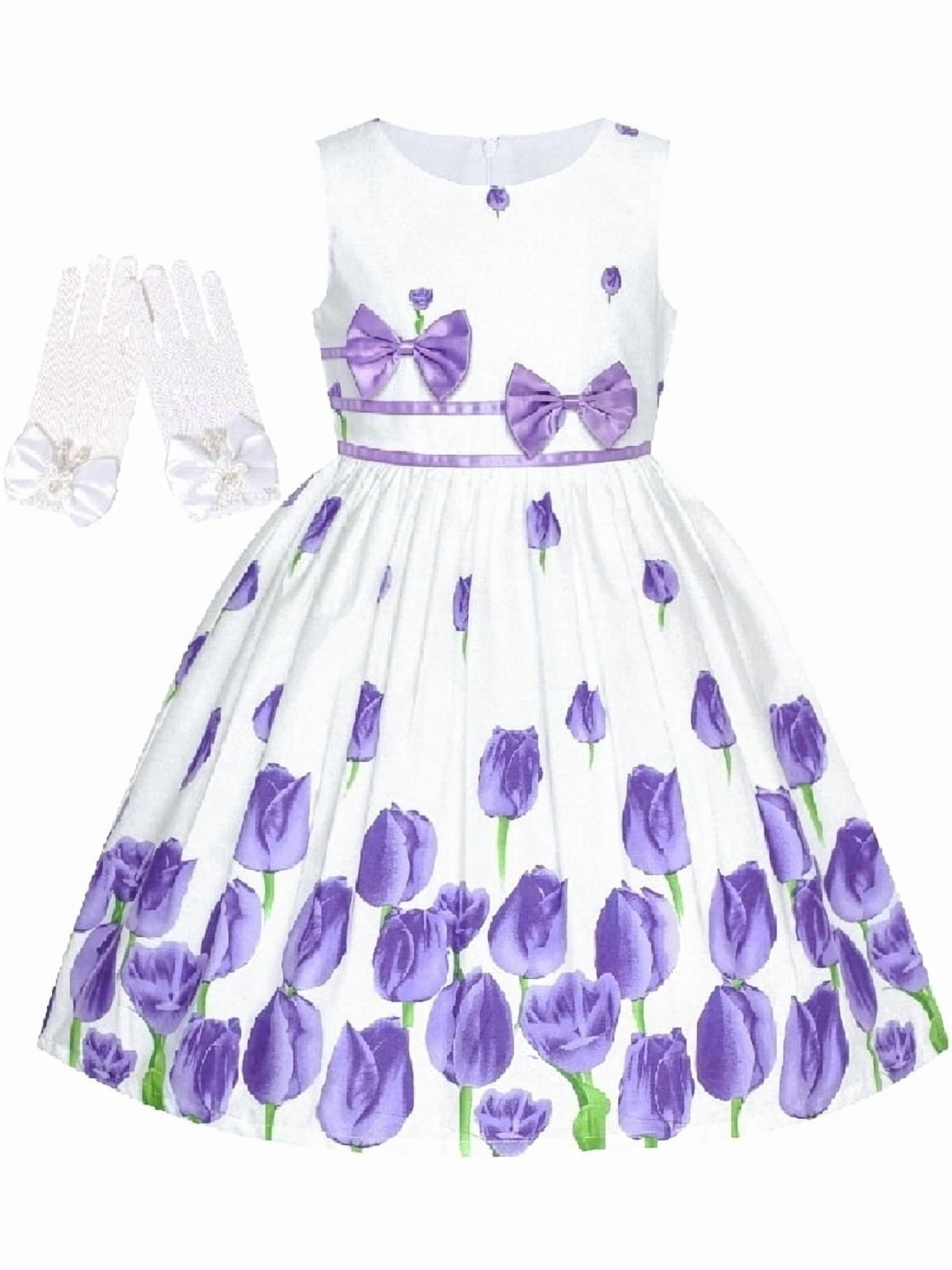 Sunny Fashion Girls Dress Sleeveless Rose Floral Butterfly Garden Party Sundress Cotton Blue 9-10 Years