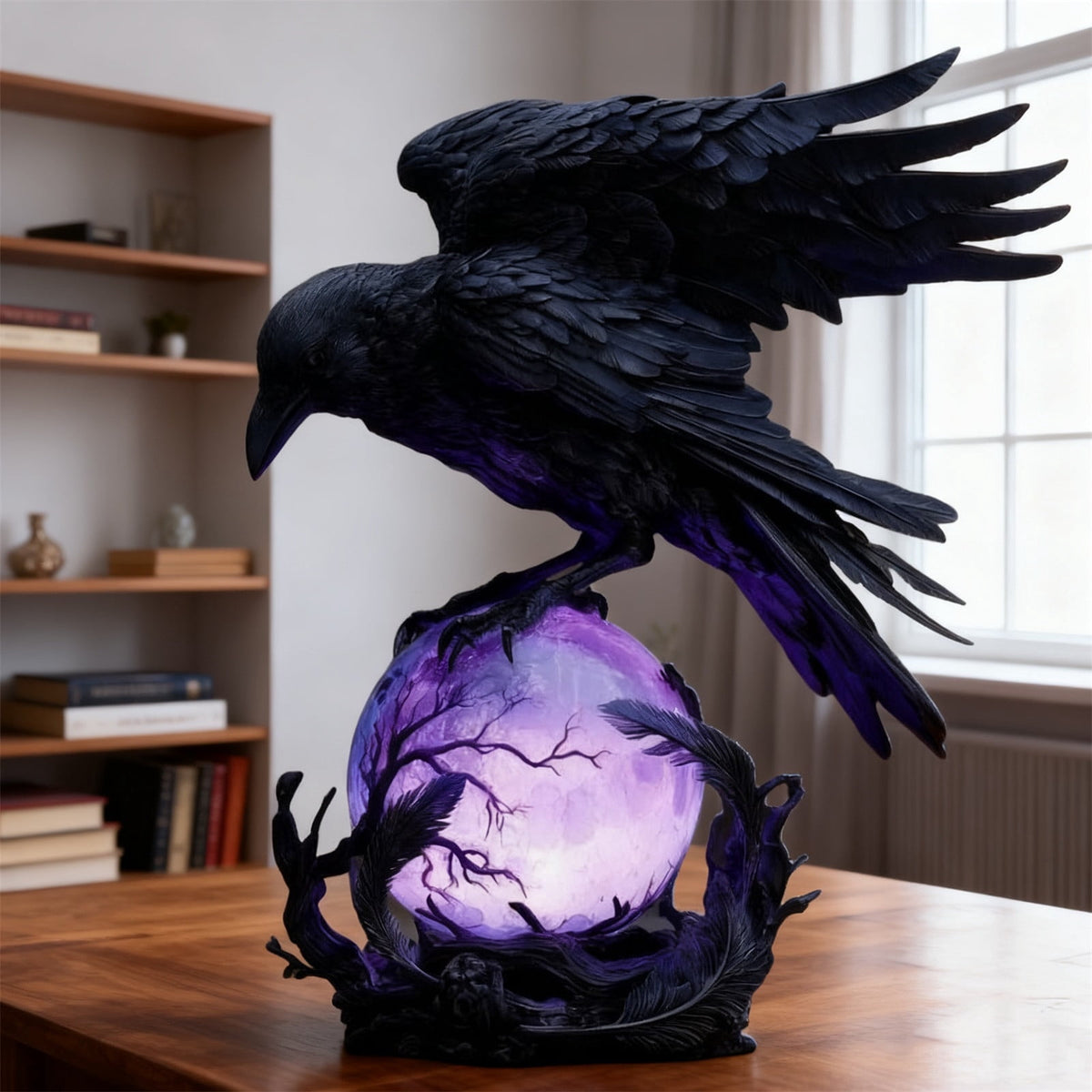 Gothic Mysterious Crow LED Light Luminous Sculpture, Resin Gothic Home Decor Accent, Raven Lamp for Halloween Gift, Bedroom Bedside, Living Room