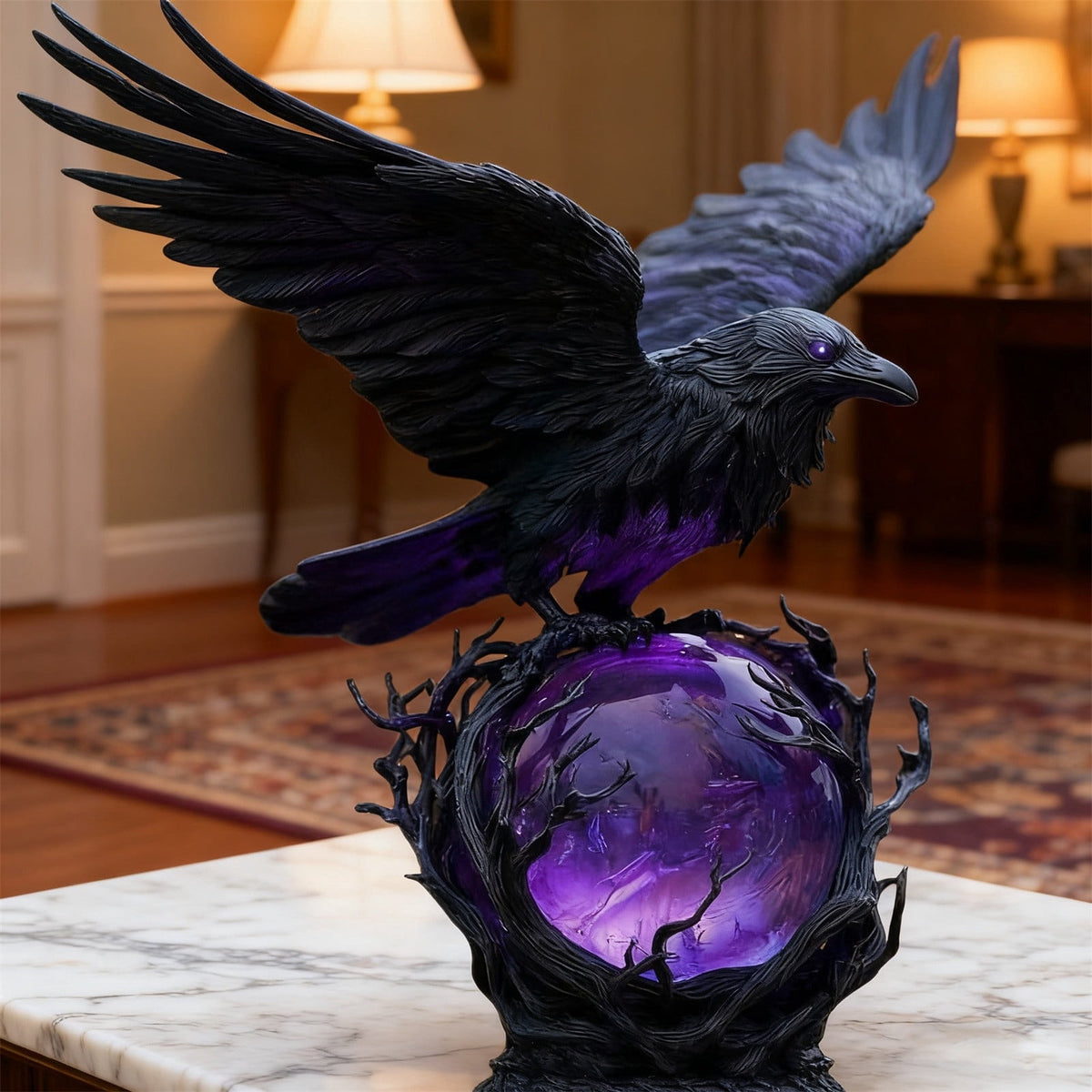 Gothic Mysterious Crow LED Flameless Candle, Luminous Sculpture, Gothic Home Decor Accent, Raven Lamp for Halloween Gifts, Bedroom Bedside, Living Room, Orange