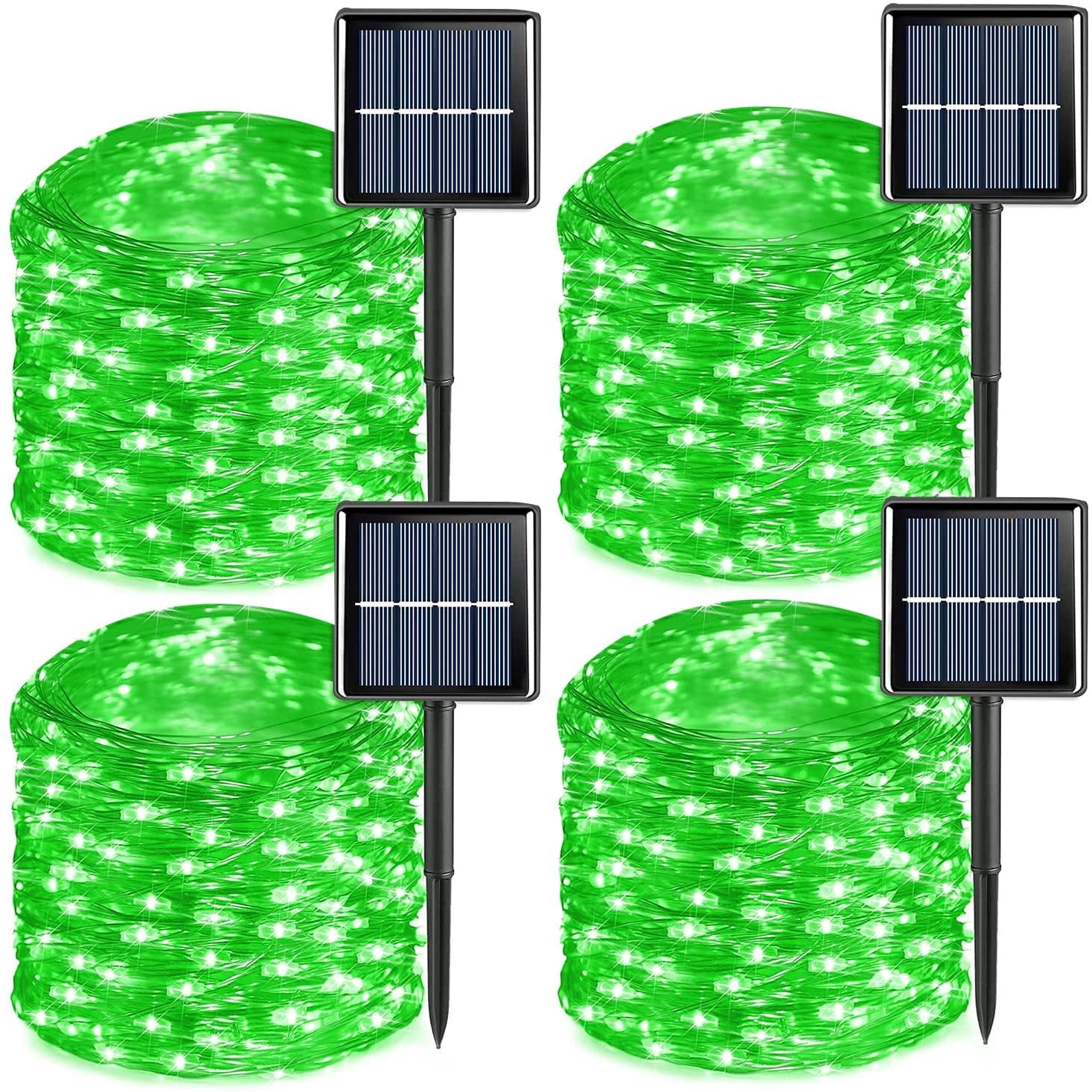 Purple Solar Fairy Lights Outdoor Waterproof, 4 Packs Each 33ft 100 LED Solar String Lights, 8 Modes Silver Wire Solar Twinkle Lights for Halloween Christmas Patio Garden