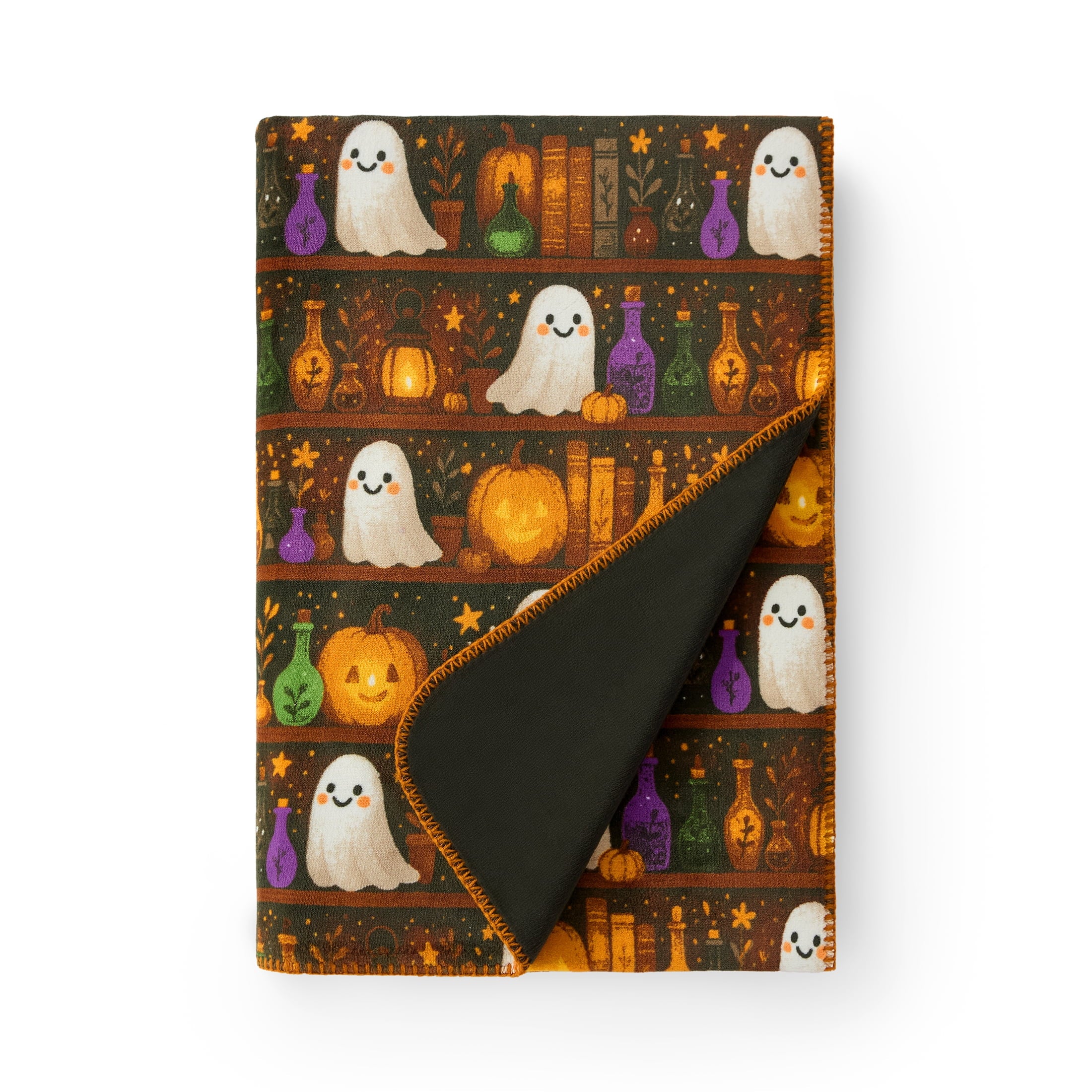 Boo-tique Halloween Plush Soft Oversized Couch Throw Blanket, Cats and Pumpkins, Orange, 50 x 72 in