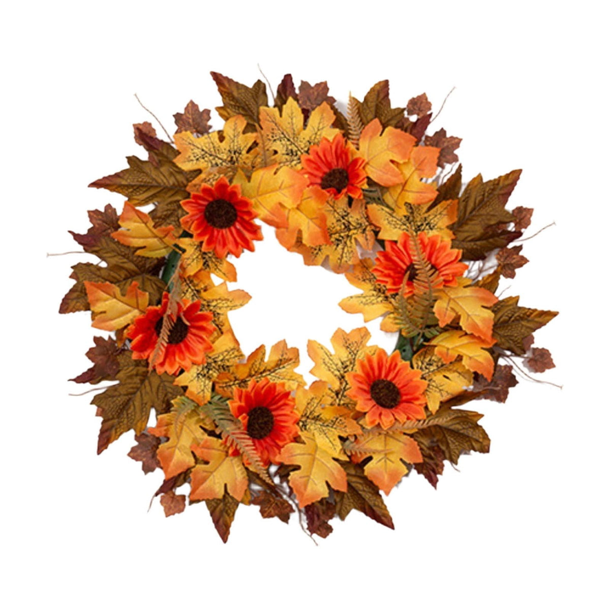 HOARBOEG Autumn Harvest Sunflower Wreath, Artificial Pumpkin Maple Leaf Fall Wreath for Front Door, 21.65 in Thanksgiving Wall Hanging Decor, Outdoor Indoor Harvest Decor