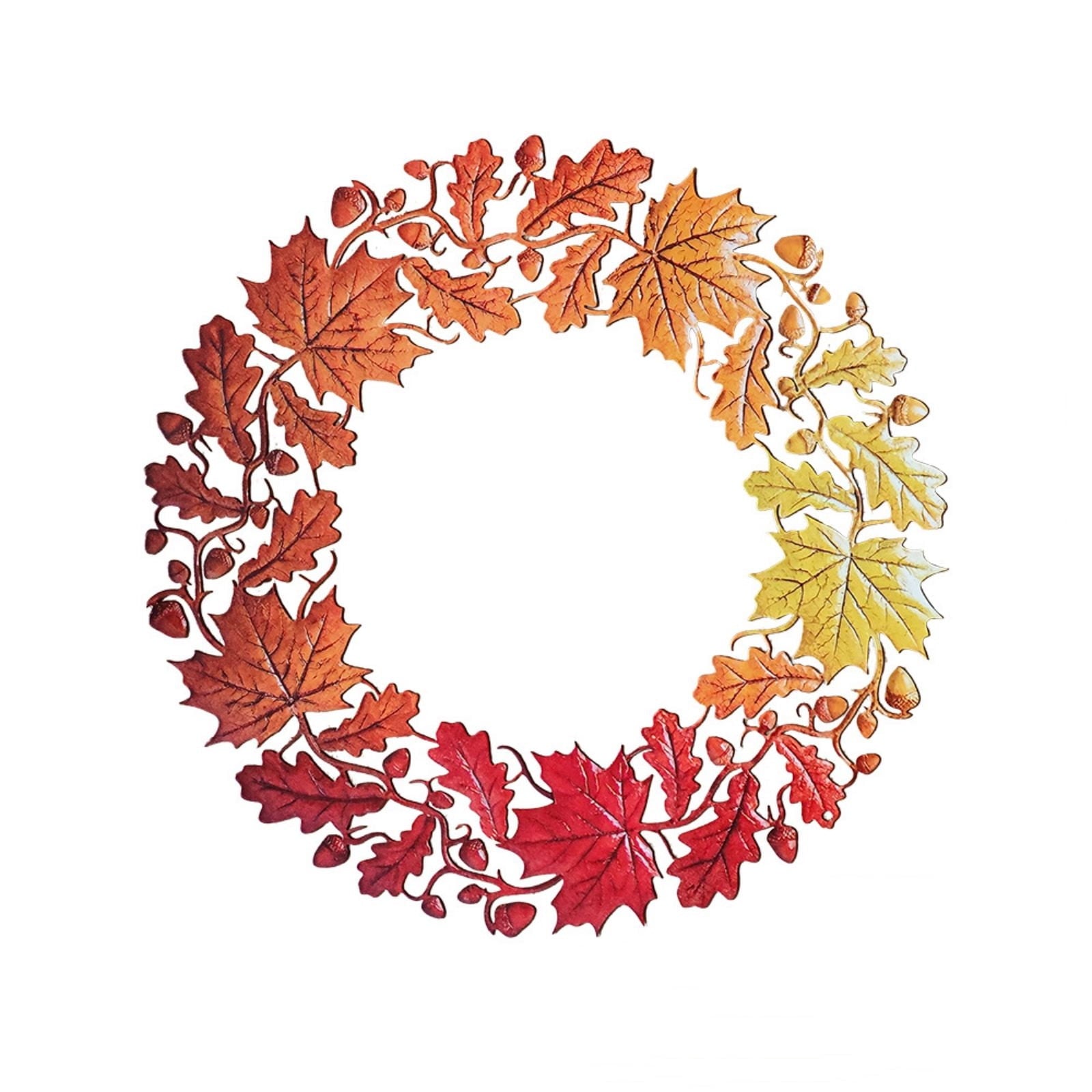 HOARBOEG Handmade Wrought Iron Maple Leaf Wreath, Thanksgiving Rudolph Fall Harvest Door Hanging, Orange Metal Autumn Wreath with Berries, Garden Wall Decor, 15.75 in