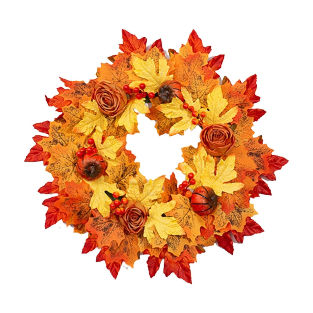 HOARBOEG Autumn Harvest Sunflower Wreath, Artificial Pumpkin Maple Leaf Fall Wreath for Front Door, 21.65 in Thanksgiving Wall Hanging Decor, Outdoor Indoor Harvest Decor