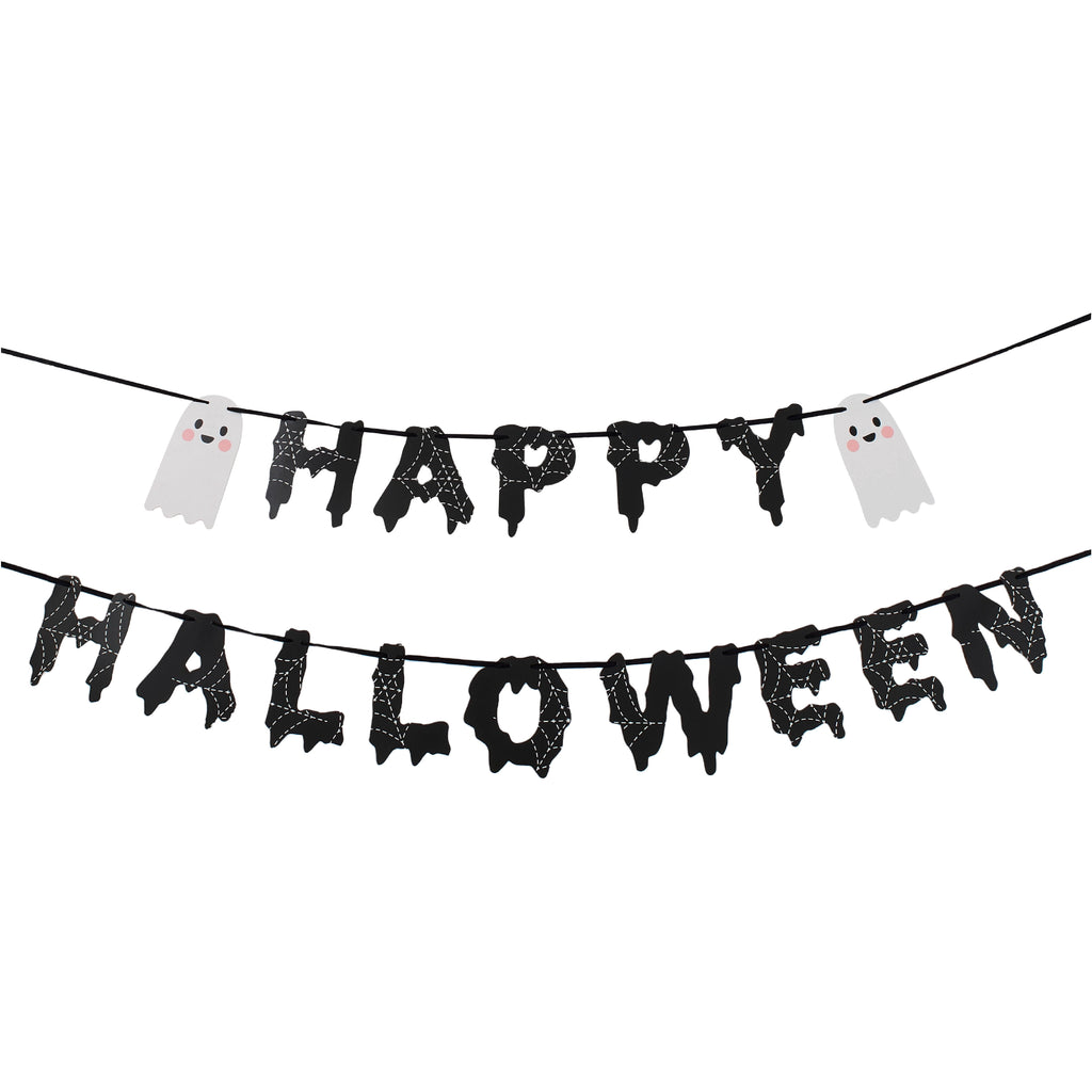 Happy Halloween Ghost Paper Banner Decoration, Black and White, 4.9', Halloween by Way To Celebrate