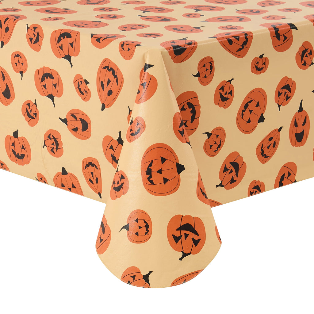 Way To Celebrate Halloween PEVA Tablecloth, Indoor & Outdoor Table 60" x 102" - Pumpkin Toss