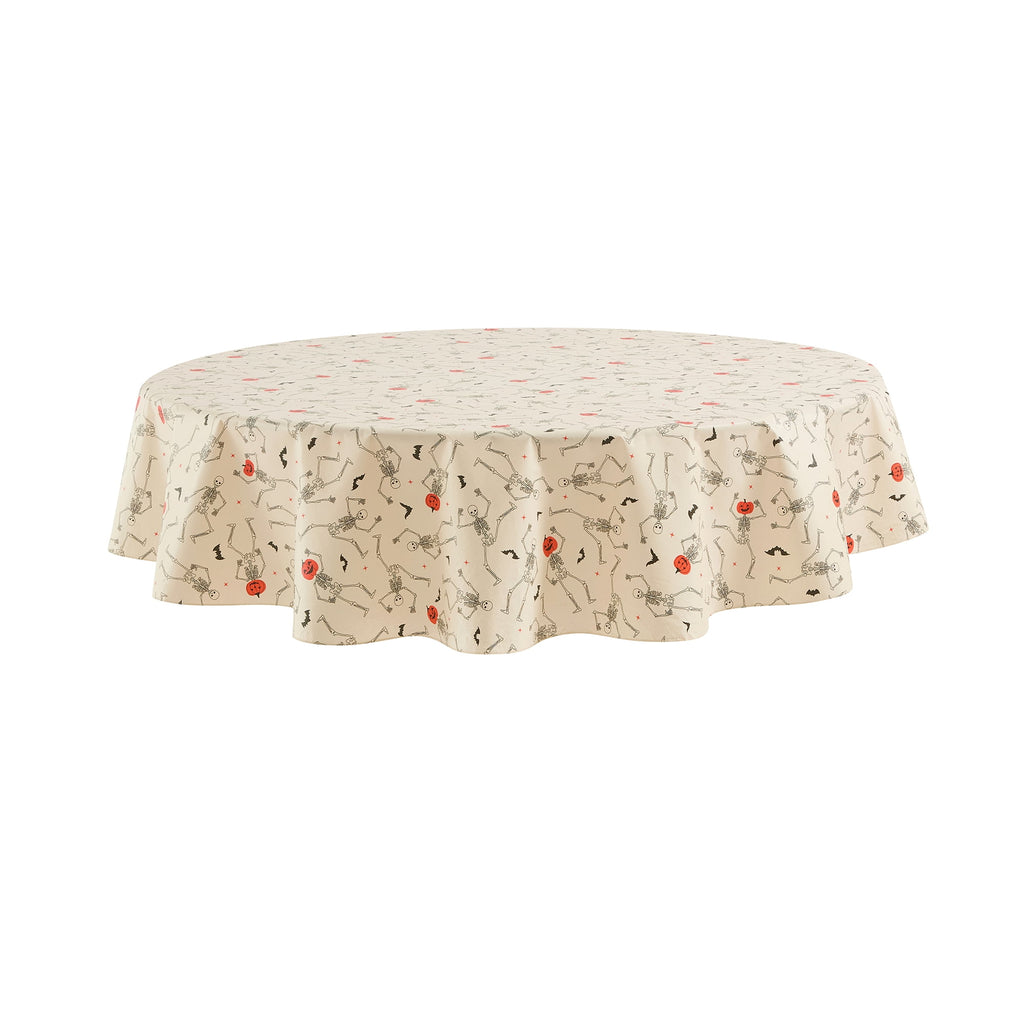 Way To Celebrate Halloween PEVA Tablecloth, For Table 60" x 102" - Skeleton Pumpkin Head Toss