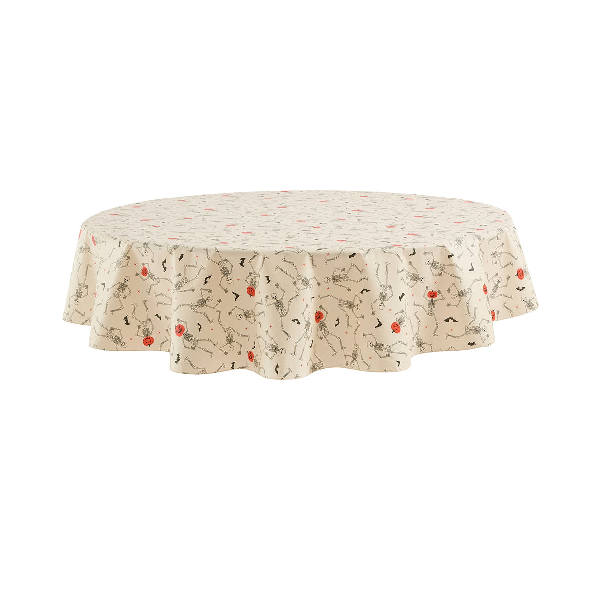 Way To Celebrate Halloween PEVA Tablecloth, For Table 60" x 102" - Skeleton Pumpkin Head Toss