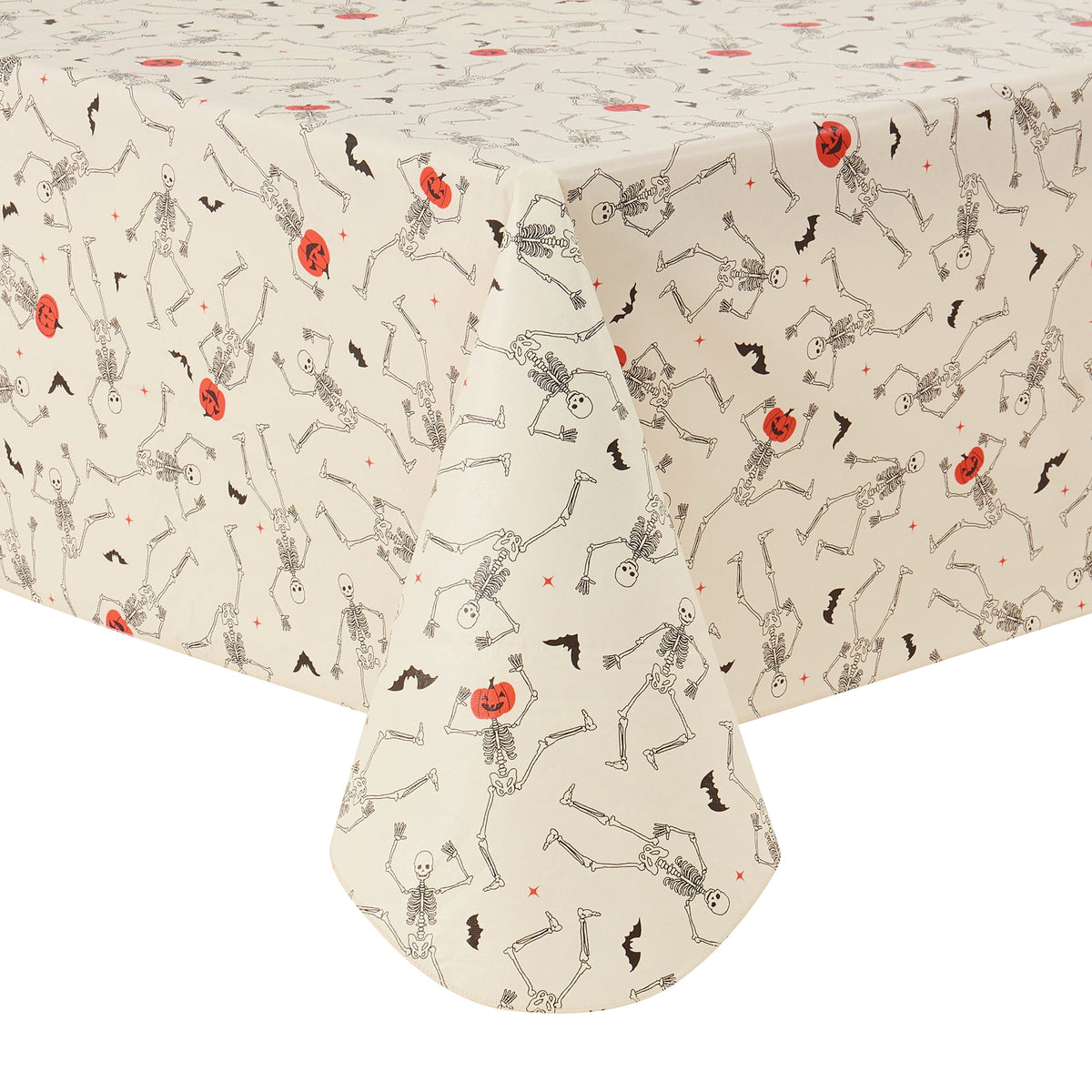 Way To Celebrate Halloween PEVA Tablecloth, For Table 60" x 84" - Skeleton Pumpkin Head Toss
