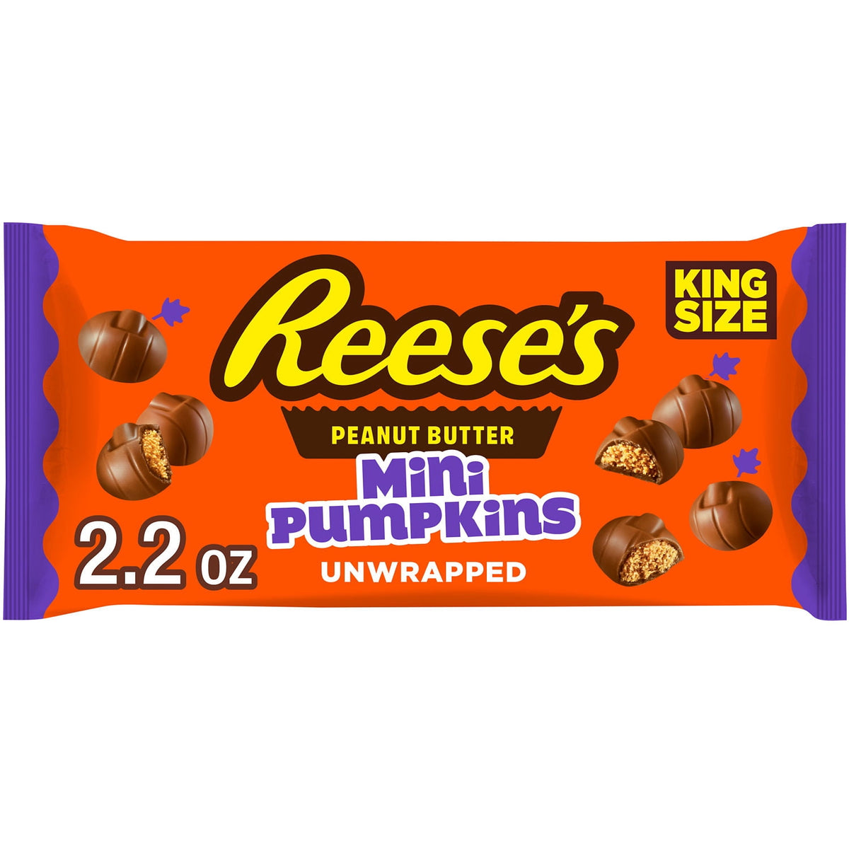 Reese's Unwrapped Chocolate Peanut Butter Creme King Size Mini Pumpkins, Candy Bag, 2.2 oz